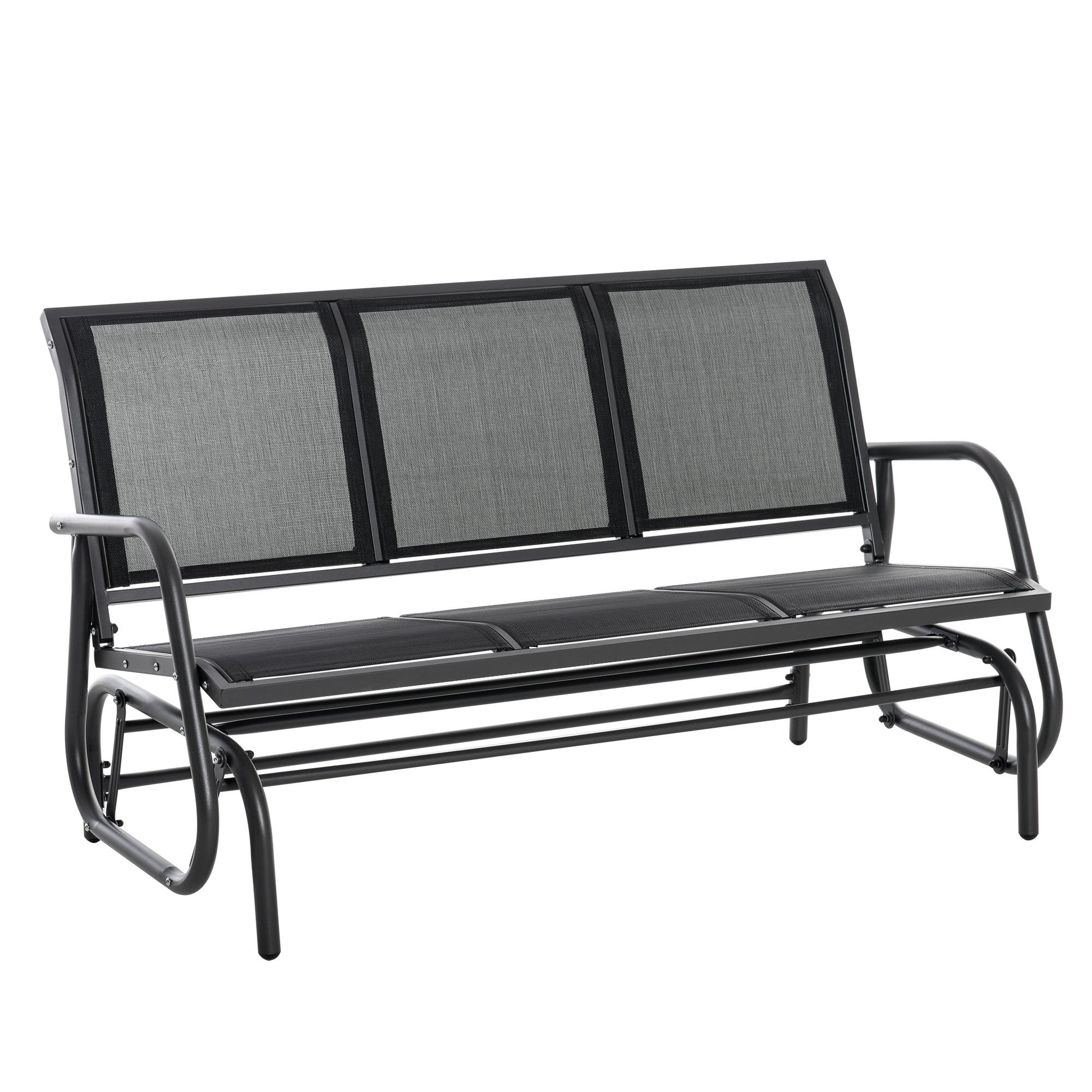 3-Seat Outdoor Glider Chair, Patio Glider Outdoor Rocking Chair with Steel Frame, Sling Fabric Seat for Garden, Backyard, Lawn, Black
