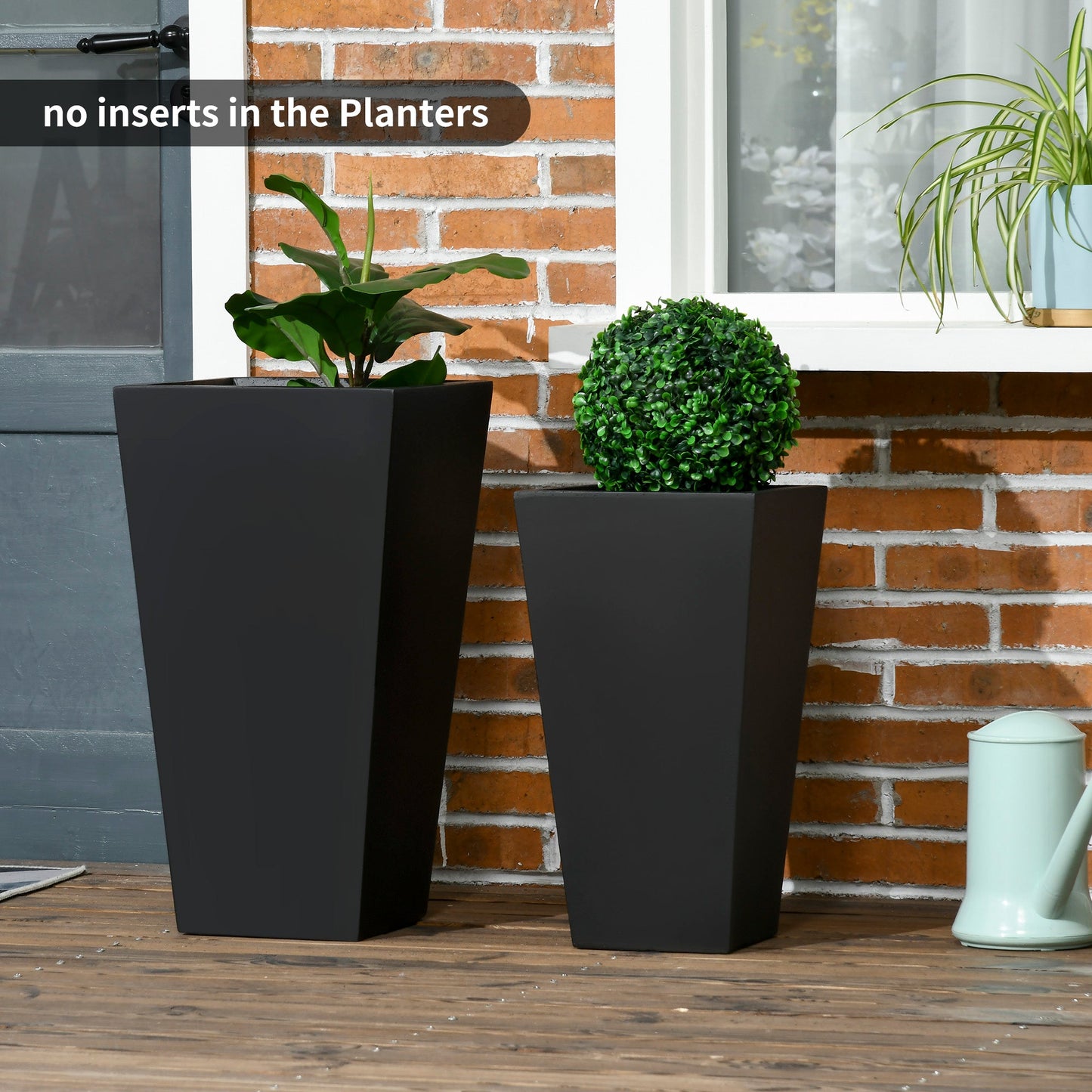 Set of 2 Tall Planters with Drainage Holes, 22" / 18" Outdoor Flower Pots for Patio, Yard, Garden, Black