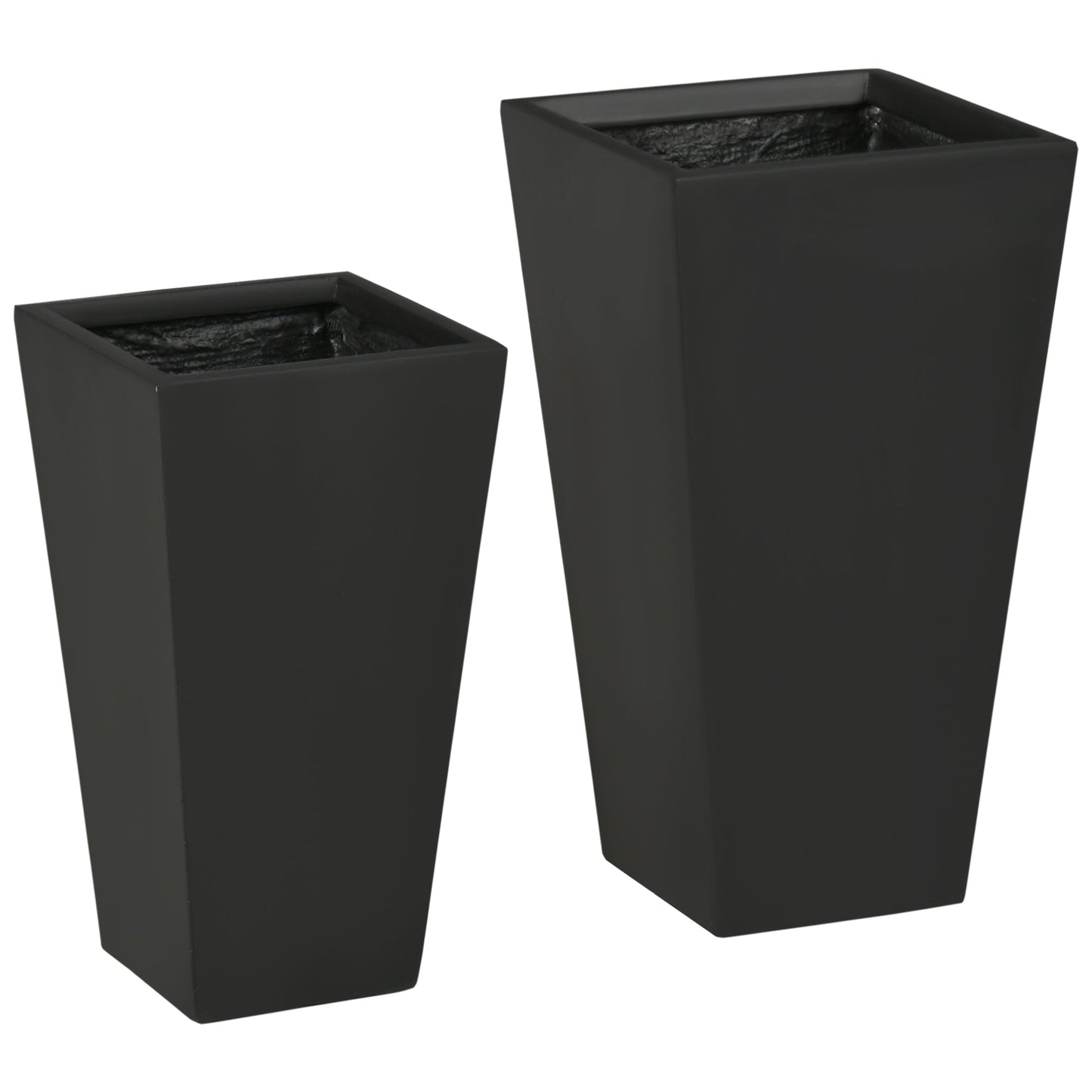 Set of 2 Tall Planters with Drainage Holes, 22" / 18" Outdoor Flower Pots for Patio, Yard, Garden, Black