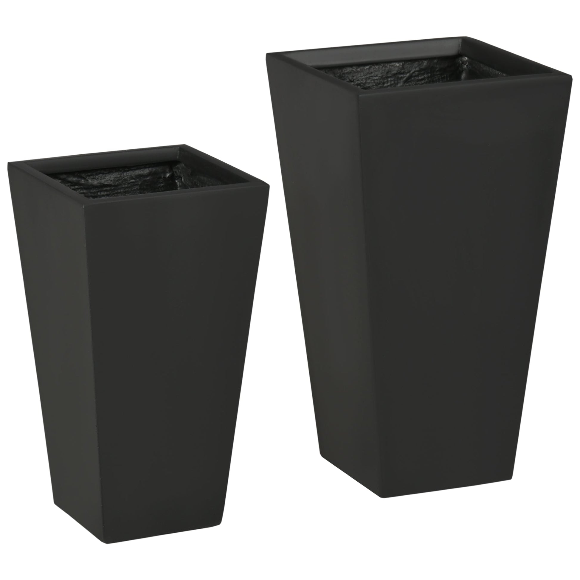 Set of 2 Tall Planters with Drainage Holes, 22" / 18" Outdoor Flower Pots for Patio, Yard, Garden, Black