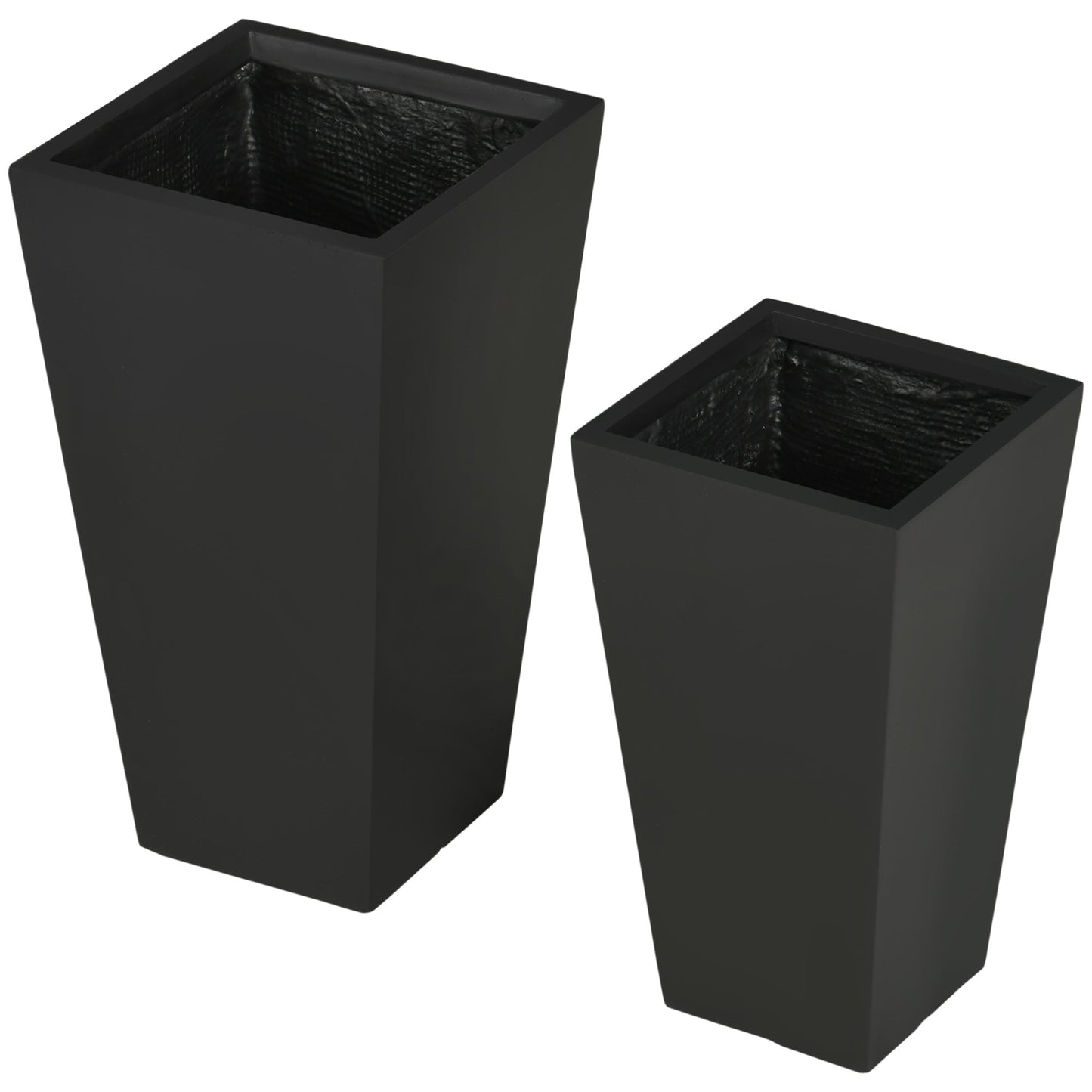 Set of 2 Tall Planters with Drainage Holes, 22" / 18" Outdoor Flower Pots for Patio, Yard, Garden, Black