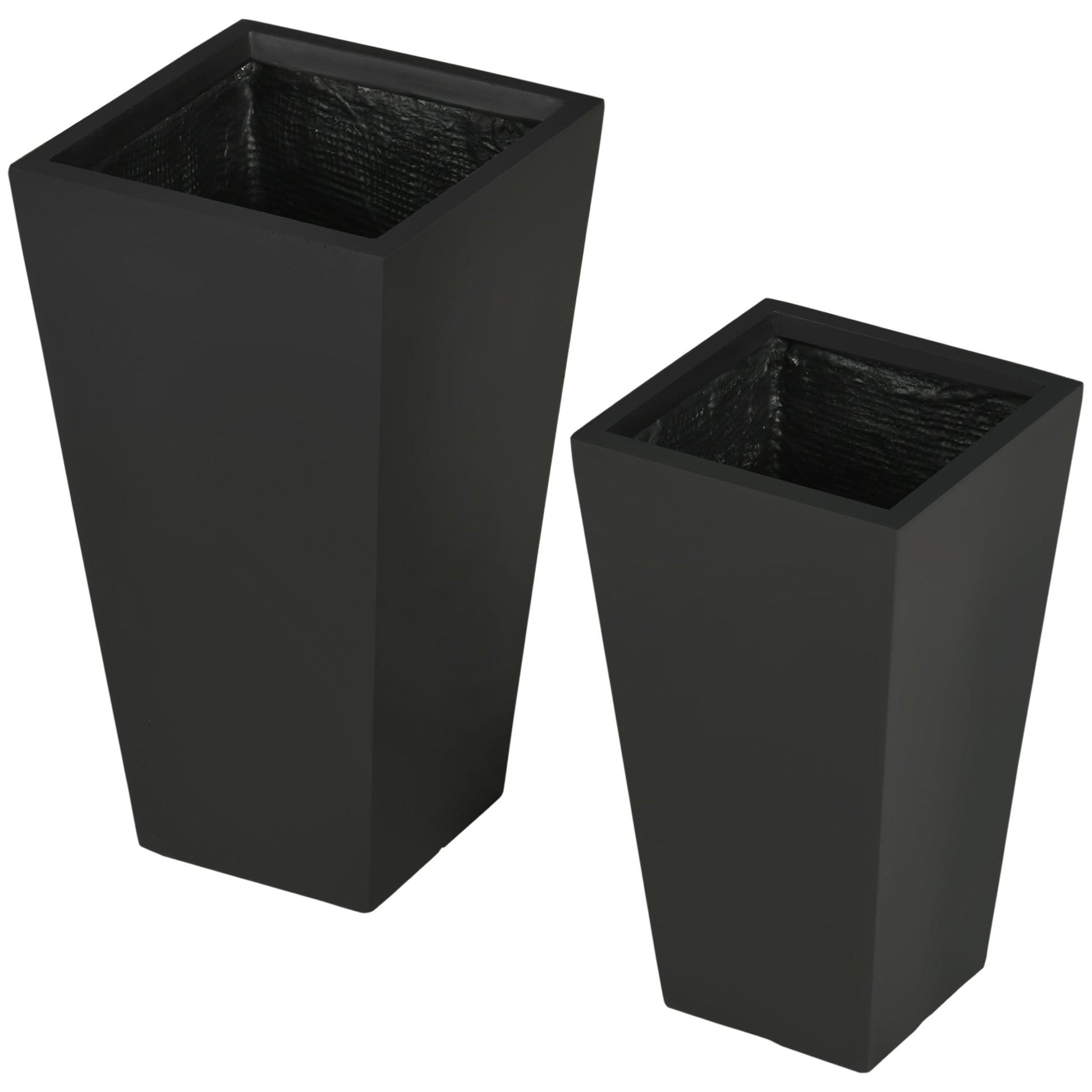 Set of 2 Tall Planters with Drainage Holes, 22" / 18" Outdoor Flower Pots for Patio, Yard, Garden, Black