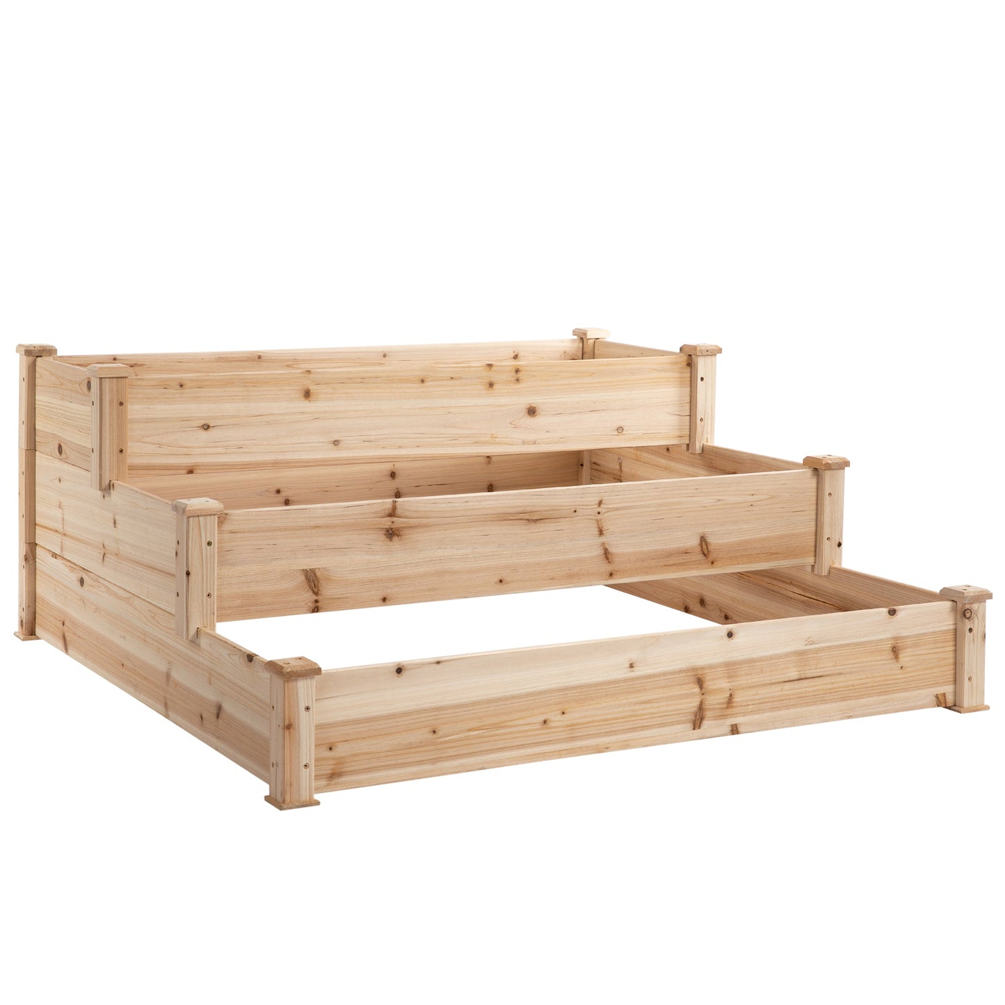 49"x49"x22" 3-Tier Raised Garden Bed Wooden Planter Kit Elevated Plant Box Stand for Yard & Patio, Natural