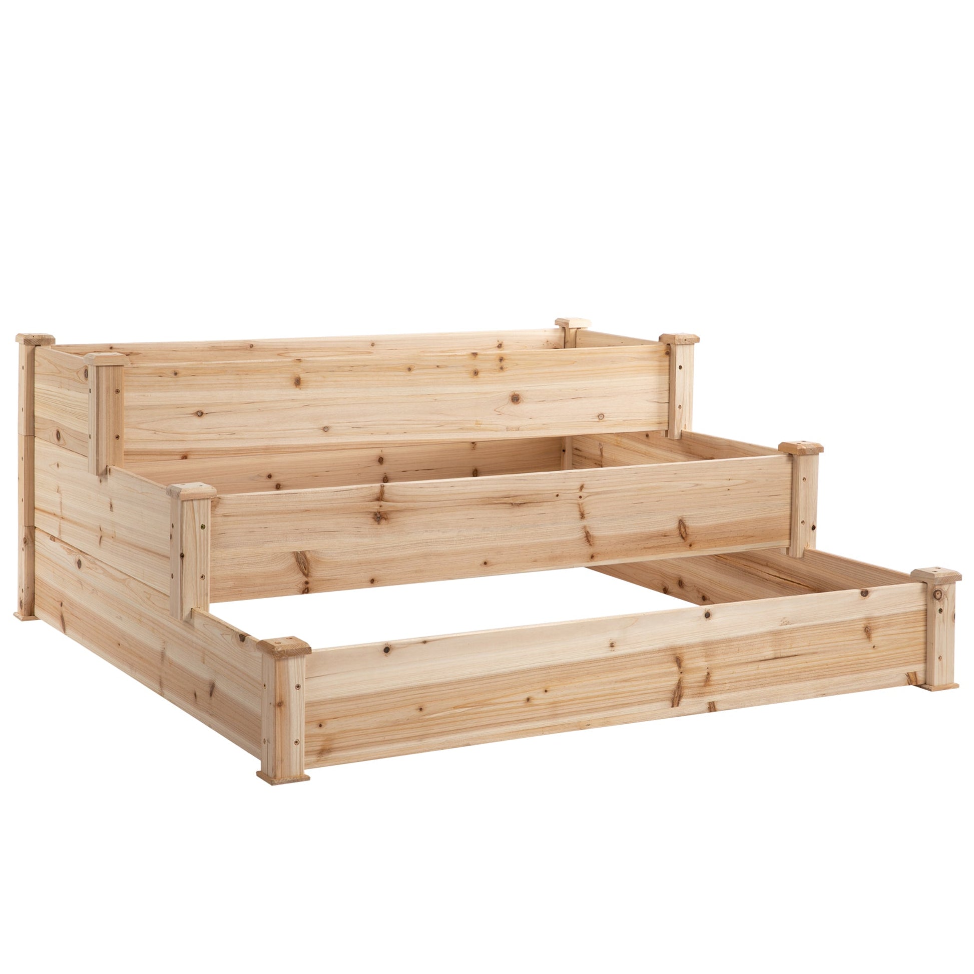 49"x49"x22" 3-Tier Raised Garden Bed Wooden Planter Kit Elevated Plant Box Stand for Yard & Patio, Natural