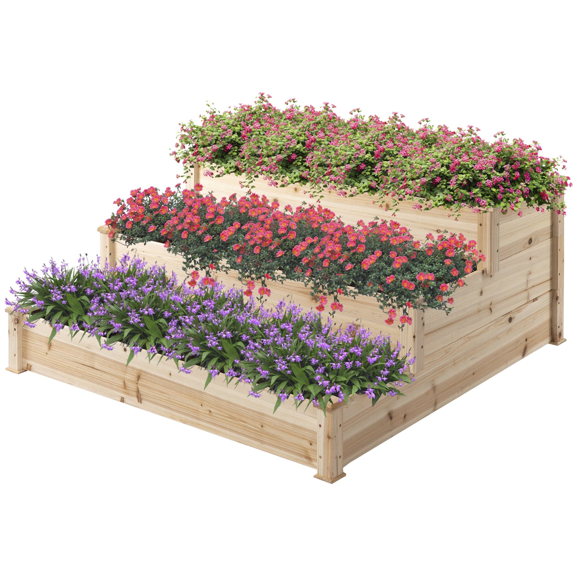 49"x49"x22" 3-Tier Raised Garden Bed Wooden Planter Kit Elevated Plant Box Stand for Yard & Patio, Natural