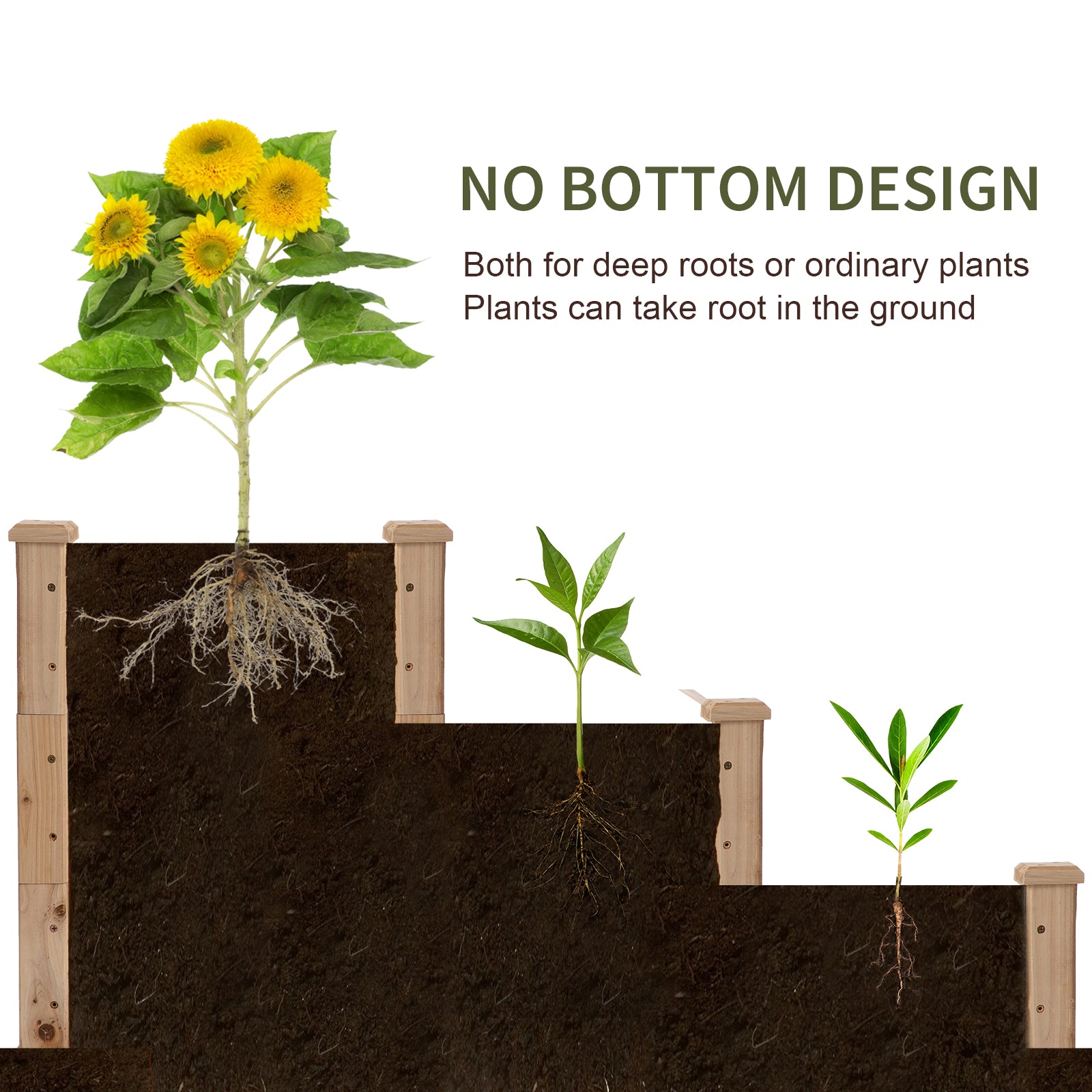 49"x49"x22" 3-Tier Raised Garden Bed Wooden Planter Kit Elevated Plant Box Stand for Yard & Patio, Natural