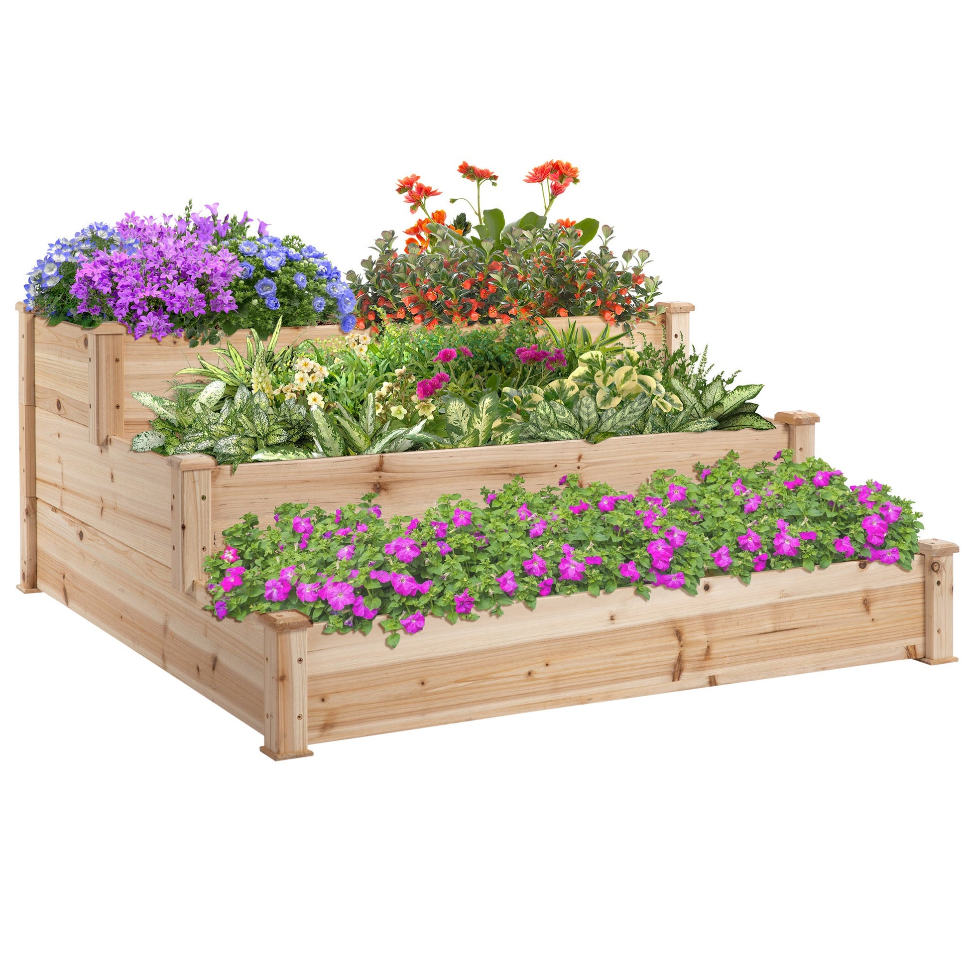 49"x49"x22" 3-Tier Raised Garden Bed Wooden Planter Kit Elevated Plant Box Stand for Yard & Patio, Natural