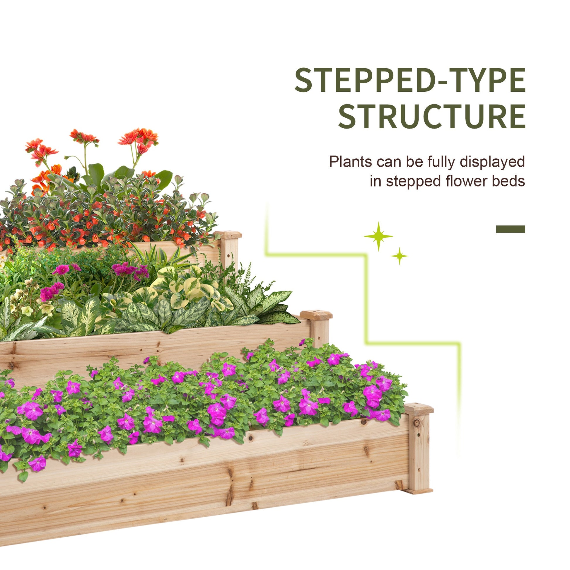 49"x49"x22" 3-Tier Raised Garden Bed Wooden Planter Kit Elevated Plant Box Stand for Yard & Patio, Natural