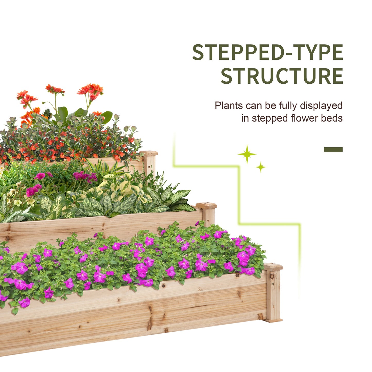 49"x49"x22" 3-Tier Raised Garden Bed Wooden Planter Kit Elevated Plant Box Stand for Yard & Patio, Natural