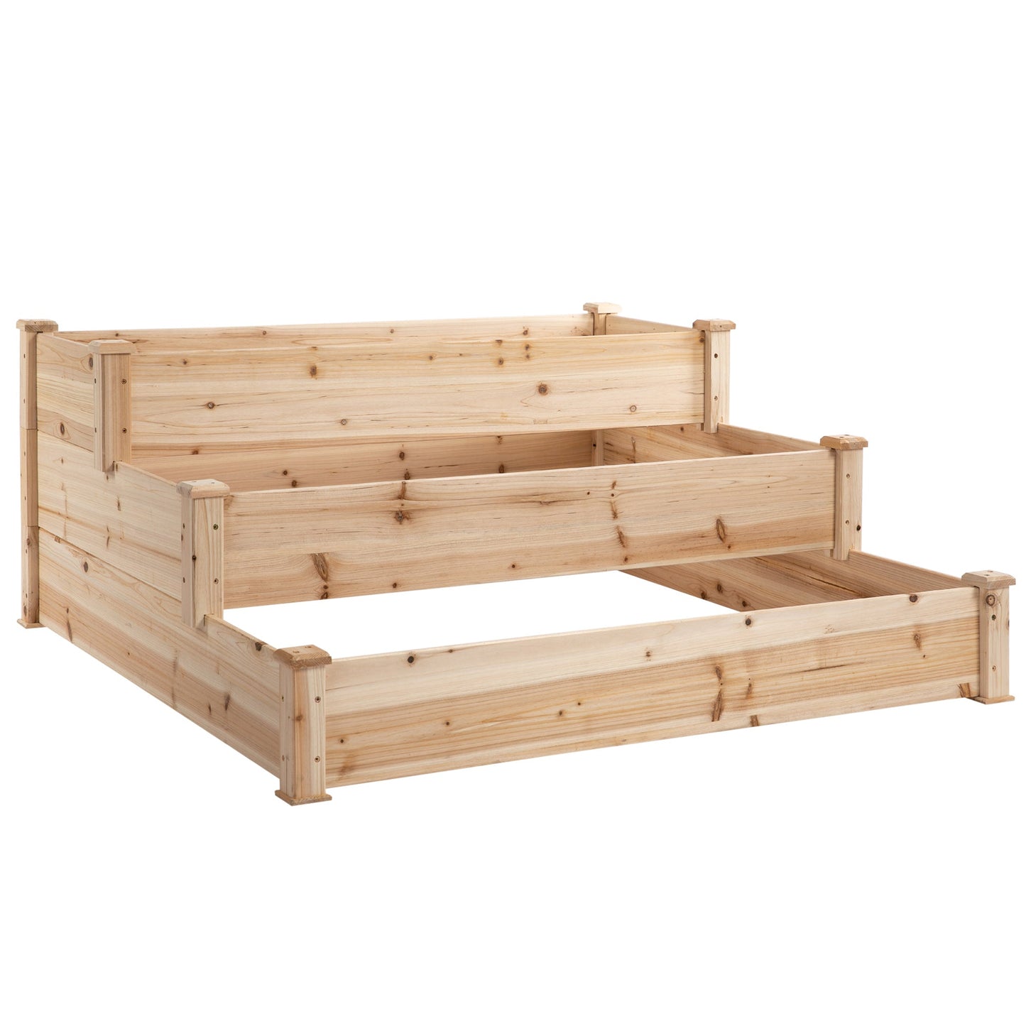 49"x49"x22" 3-Tier Raised Garden Bed Wooden Planter Kit Elevated Plant Box Stand for Yard & Patio, Natural