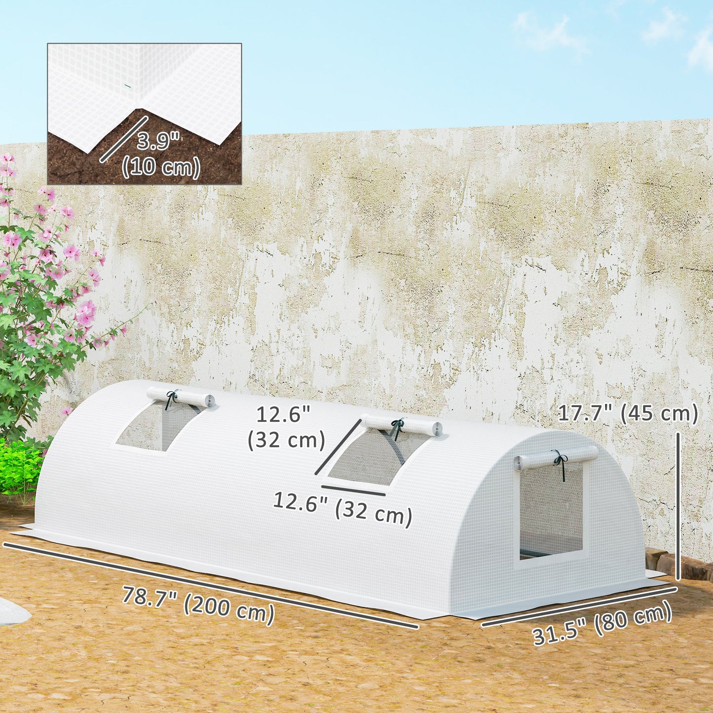 7' x 3' x 2' Portable Mini Greenhouse, Tunnel Growing Tent Plants Flower Warm House with 5 Mesh Windows and Steel Frame, for Garden, Patio, Backyard, White