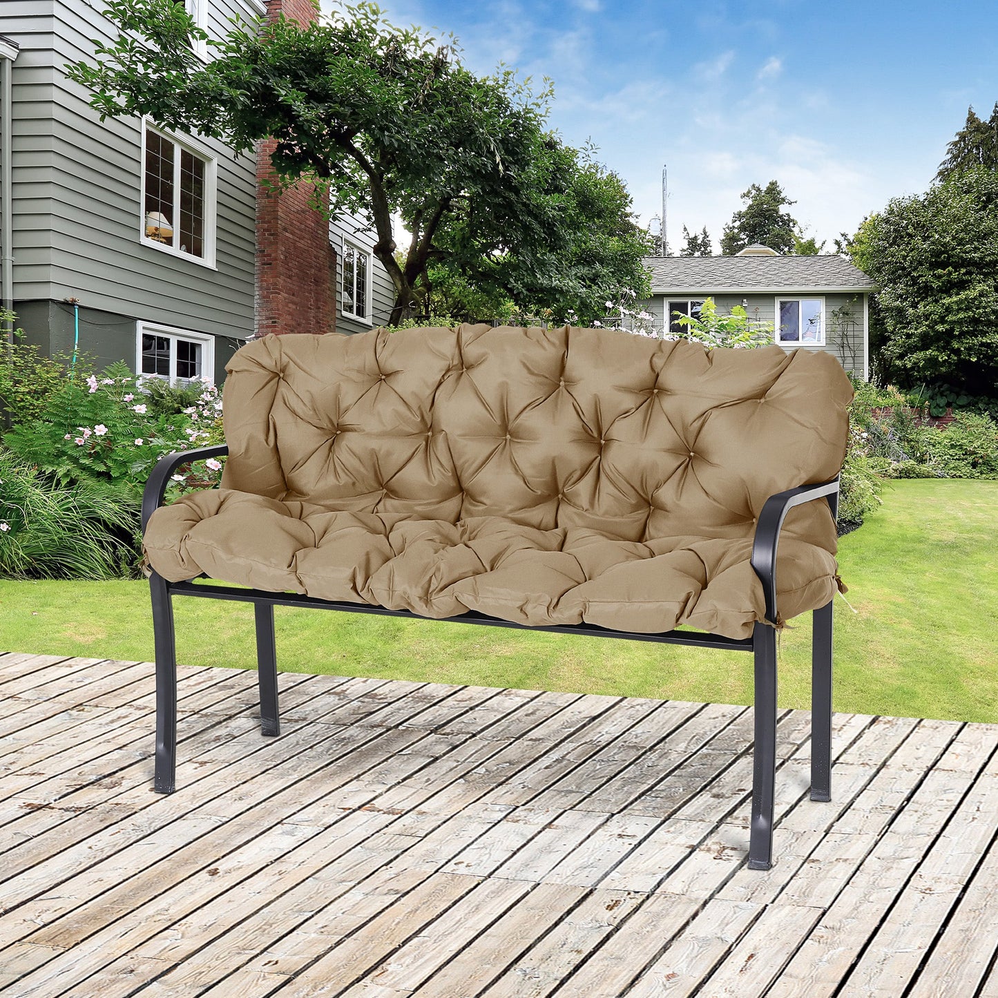 Porch Swing Cushion Garden Bench Cushion with Backrest, Non-Slip 3-Seater Thick Pad, Swing Chair Mat Replacement for Indoor and Outdoor, 59.1" x 38.6", Khaki