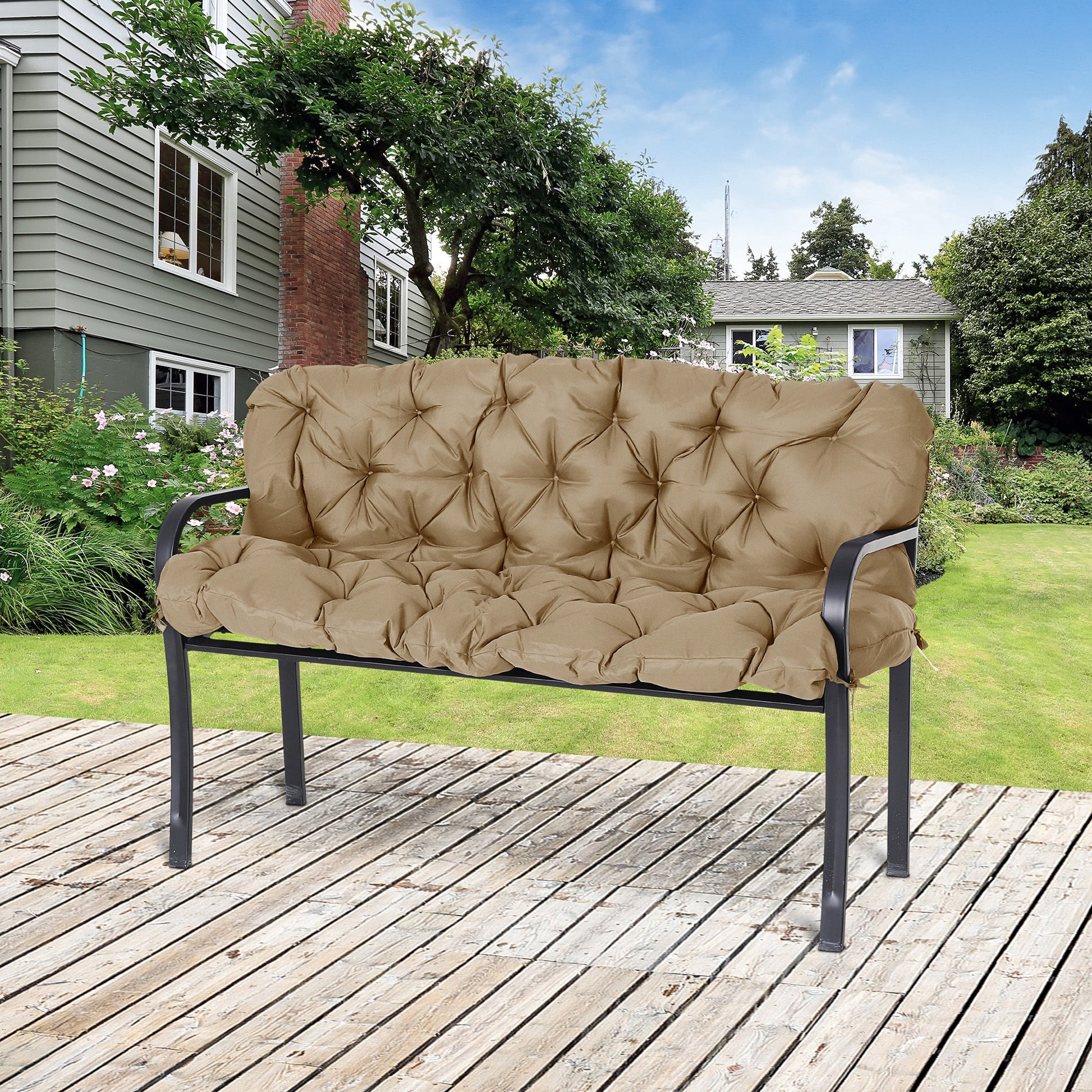 Porch Swing Cushion Garden Bench Cushion with Backrest, Non-Slip 3-Seater Thick Pad, Swing Chair Mat Replacement for Indoor and Outdoor, 59.1" x 38.6", Khaki