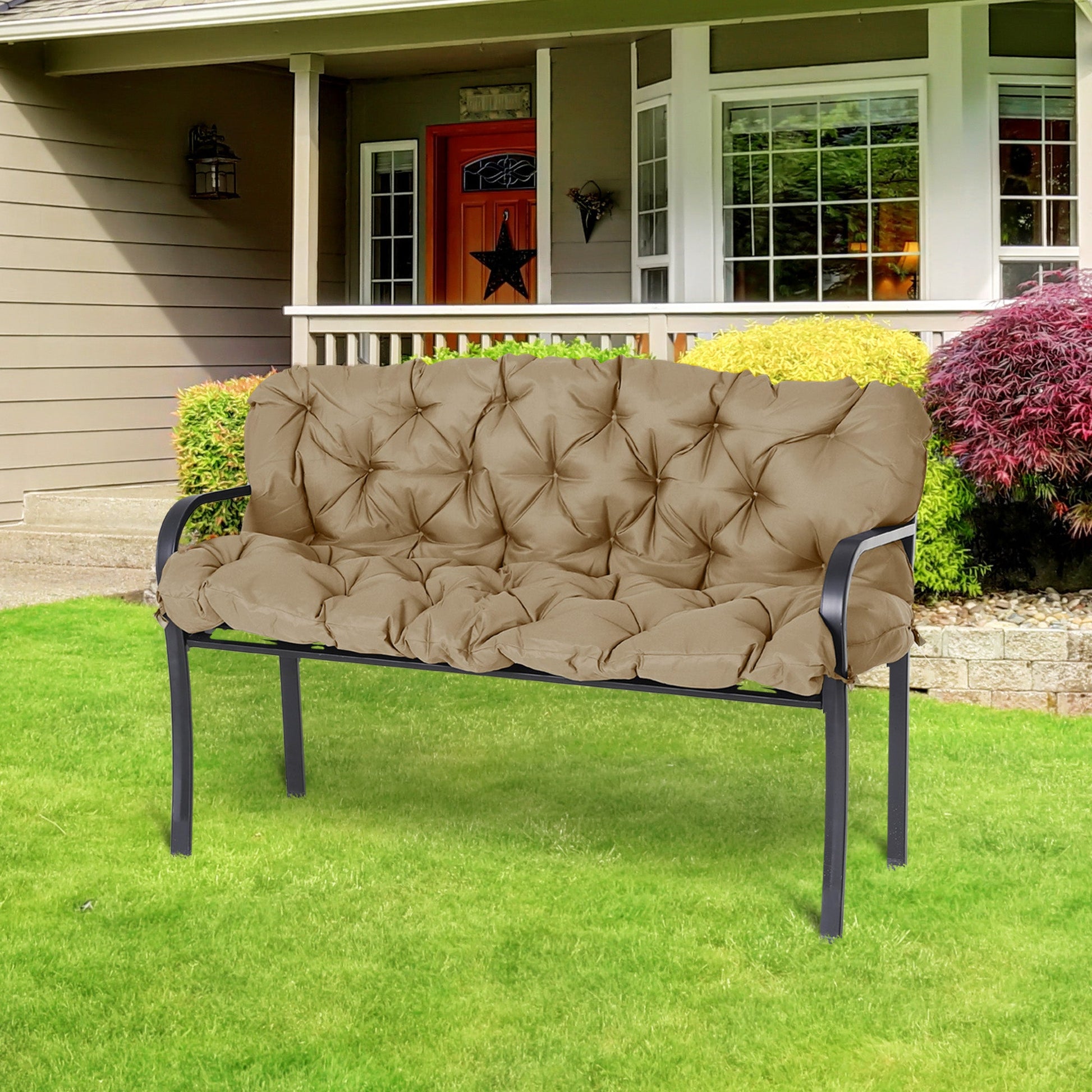 Porch Swing Cushion Garden Bench Cushion with Backrest, Non-Slip 3-Seater Thick Pad, Swing Chair Mat Replacement for Indoor and Outdoor, 59.1" x 38.6", Khaki