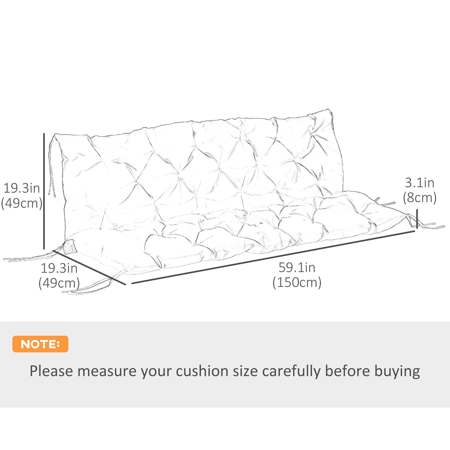 Porch Swing Cushion Garden Bench Cushion with Backrest, Non-Slip 3-Seater Thick Pad, Swing Chair Mat Replacement for Indoor and Outdoor, 59.1" x 38.6", Khaki