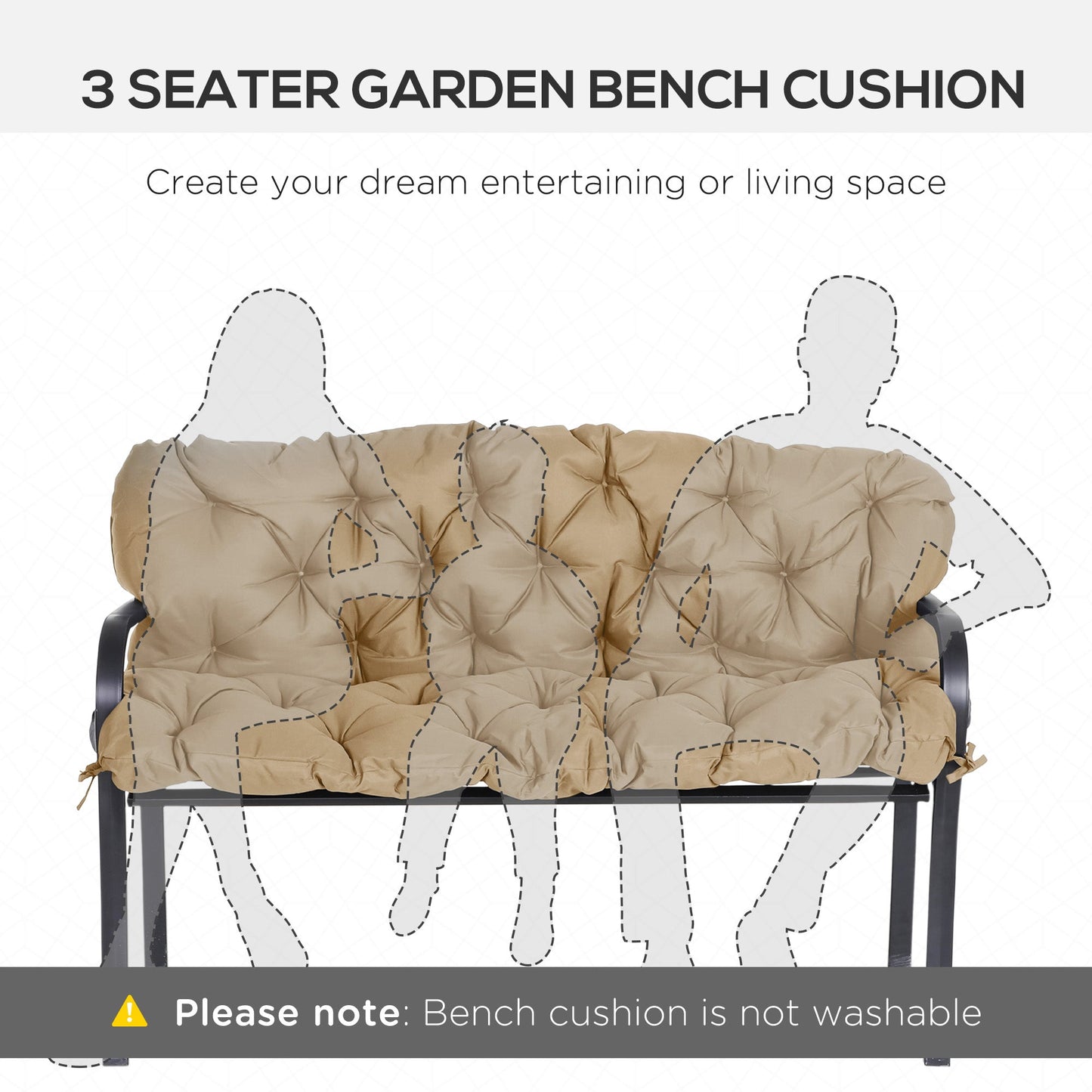 Porch Swing Cushion Garden Bench Cushion with Backrest, Non-Slip 3-Seater Thick Pad, Swing Chair Mat Replacement for Indoor and Outdoor, 59.1" x 38.6", Khaki