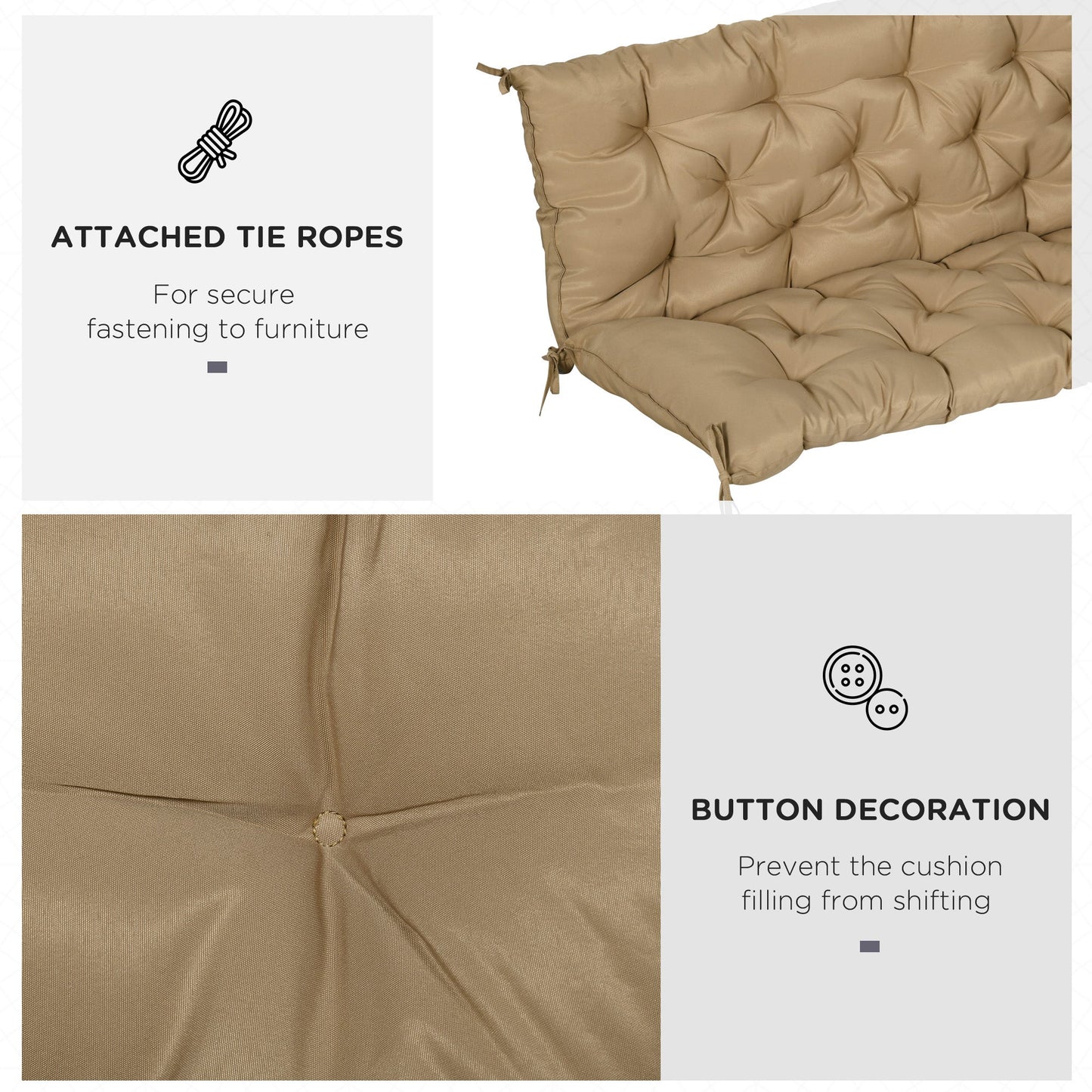 Porch Swing Cushion Garden Bench Cushion with Backrest, Non-Slip 3-Seater Thick Pad, Swing Chair Mat Replacement for Indoor and Outdoor, 59.1" x 38.6", Khaki