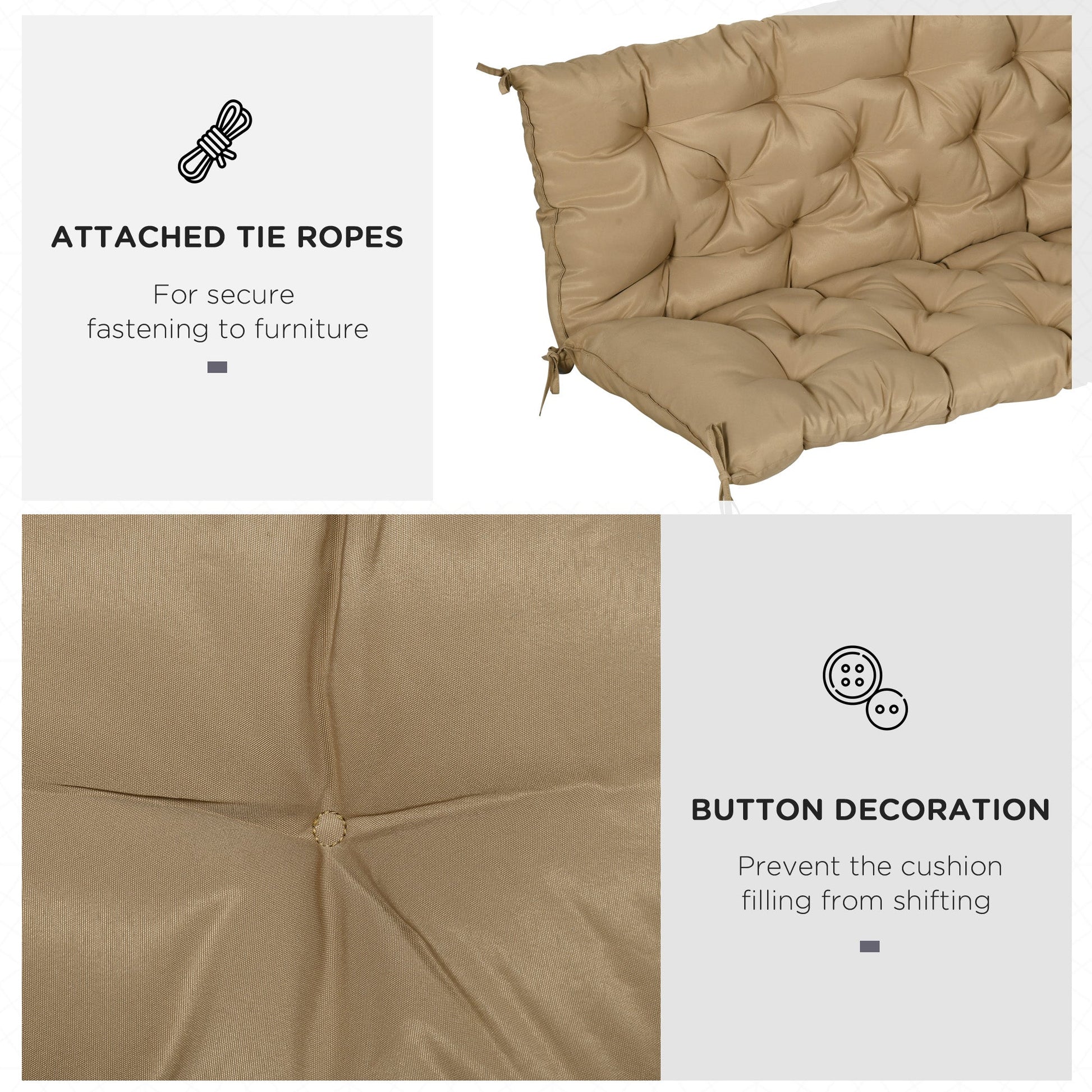 Porch Swing Cushion Garden Bench Cushion with Backrest, Non-Slip 3-Seater Thick Pad, Swing Chair Mat Replacement for Indoor and Outdoor, 59.1" x 38.6", Khaki