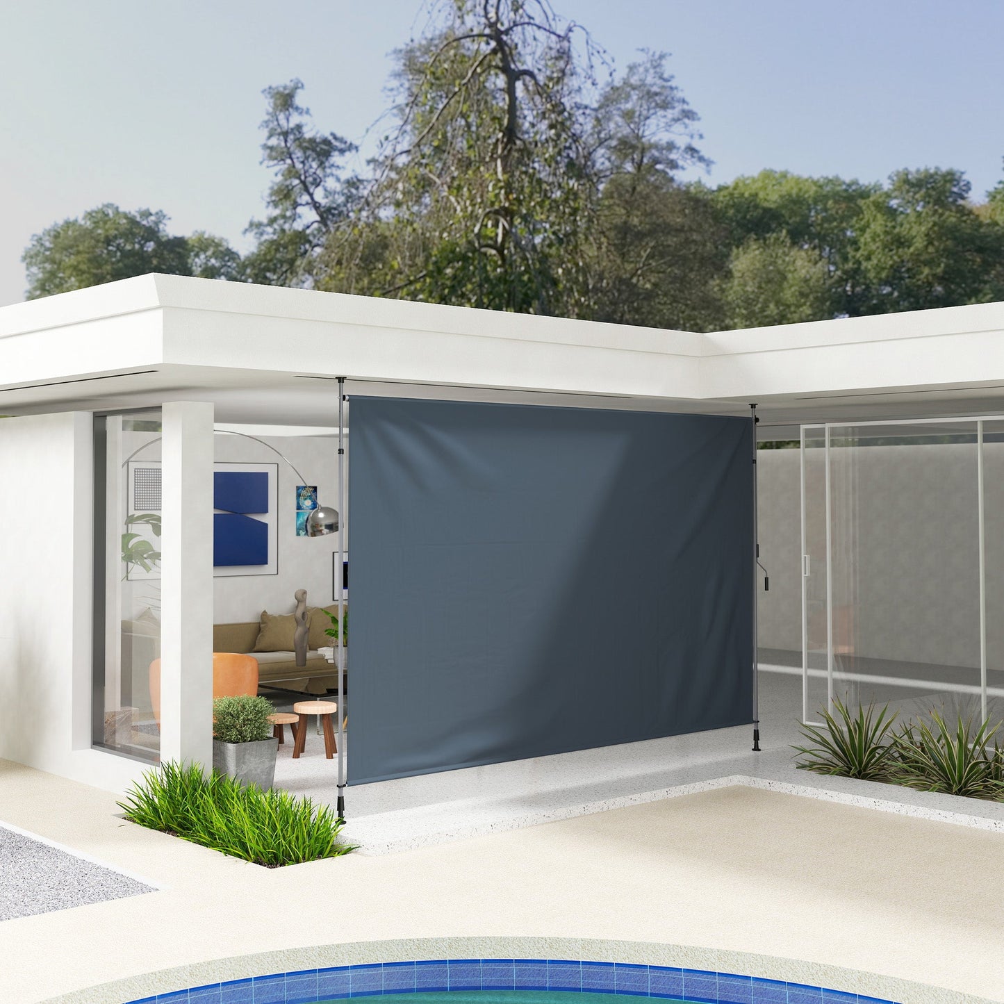 13' x 10' Retractable Patio Awning, Manual Outdoor Privacy Screen with UPF30+ & Water-Resistant Fabric for Patio, Balcony, Terrace, Pool, Dark Grey