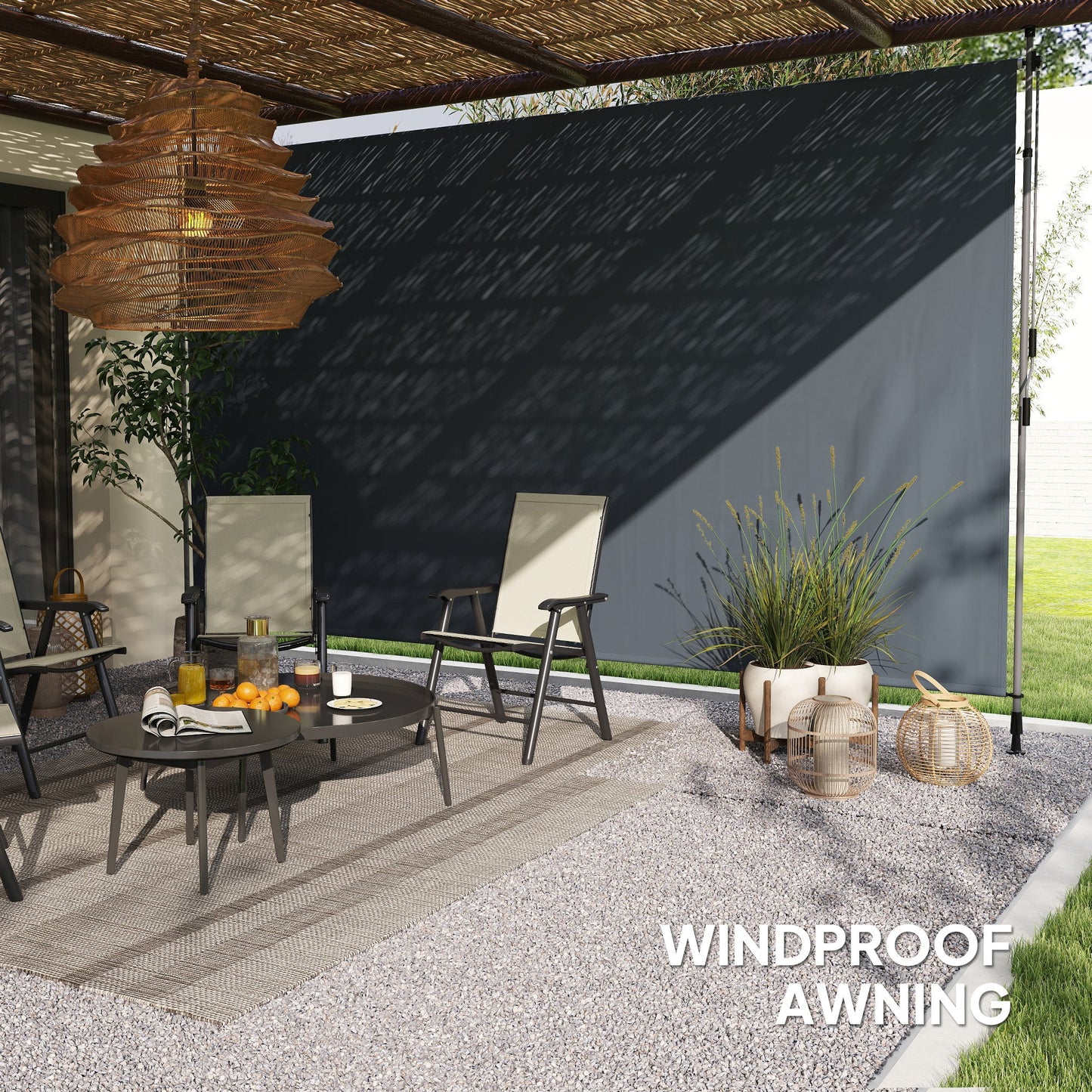 13' x 10' Retractable Patio Awning, Manual Outdoor Privacy Screen with UPF30+ & Water-Resistant Fabric for Patio, Balcony, Terrace, Pool, Dark Grey