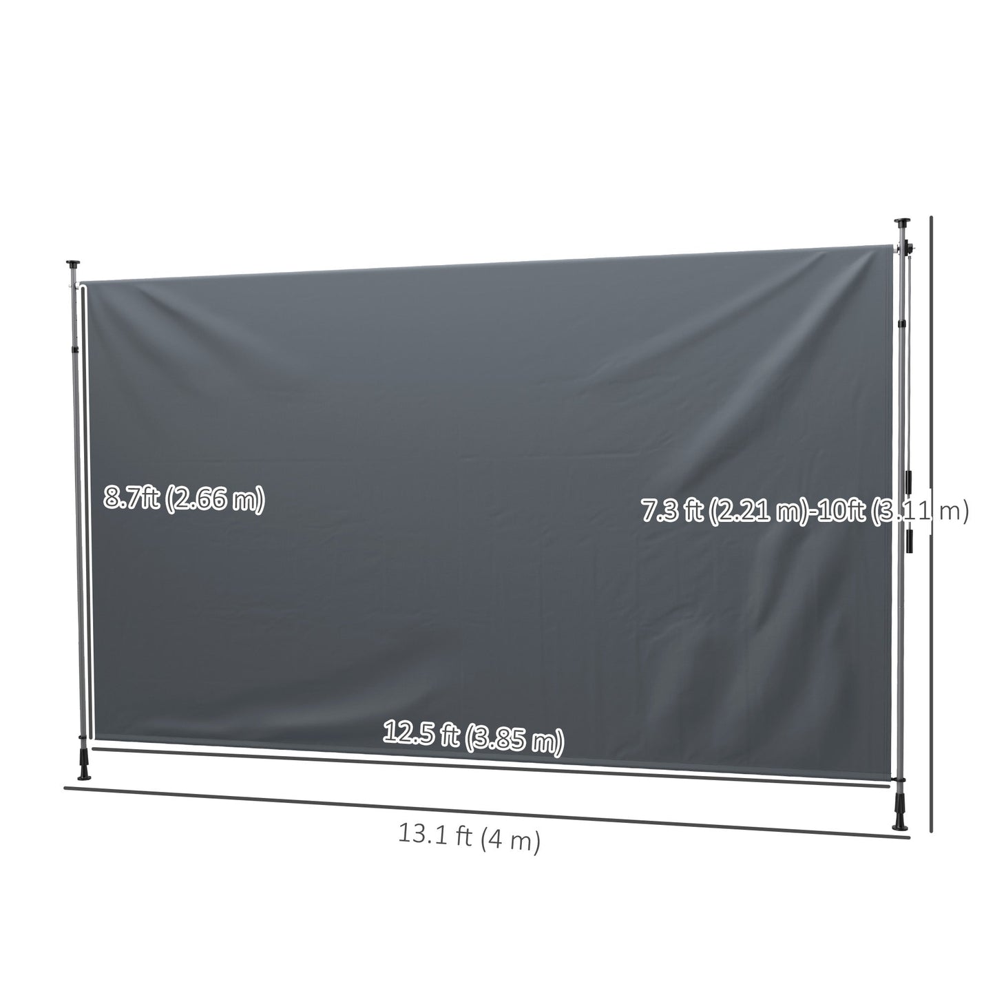 13' x 10' Retractable Patio Awning, Manual Outdoor Privacy Screen with UPF30+ & Water-Resistant Fabric for Patio, Balcony, Terrace, Pool, Dark Grey