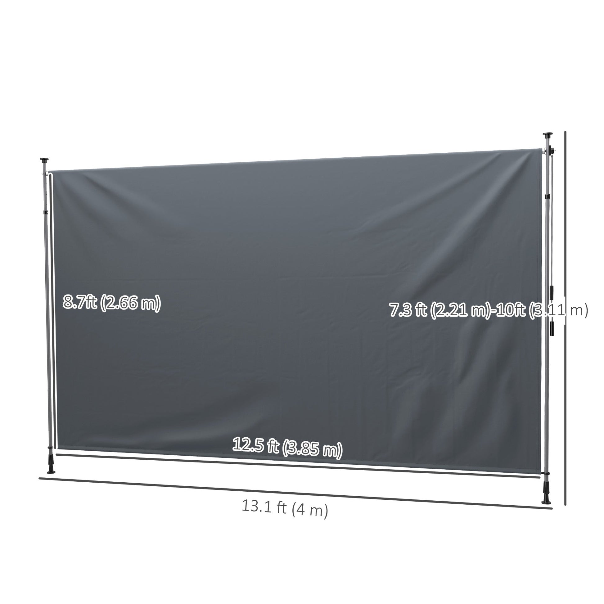13' x 10' Retractable Patio Awning, Manual Outdoor Privacy Screen with UPF30+ & Water-Resistant Fabric for Patio, Balcony, Terrace, Pool, Dark Grey