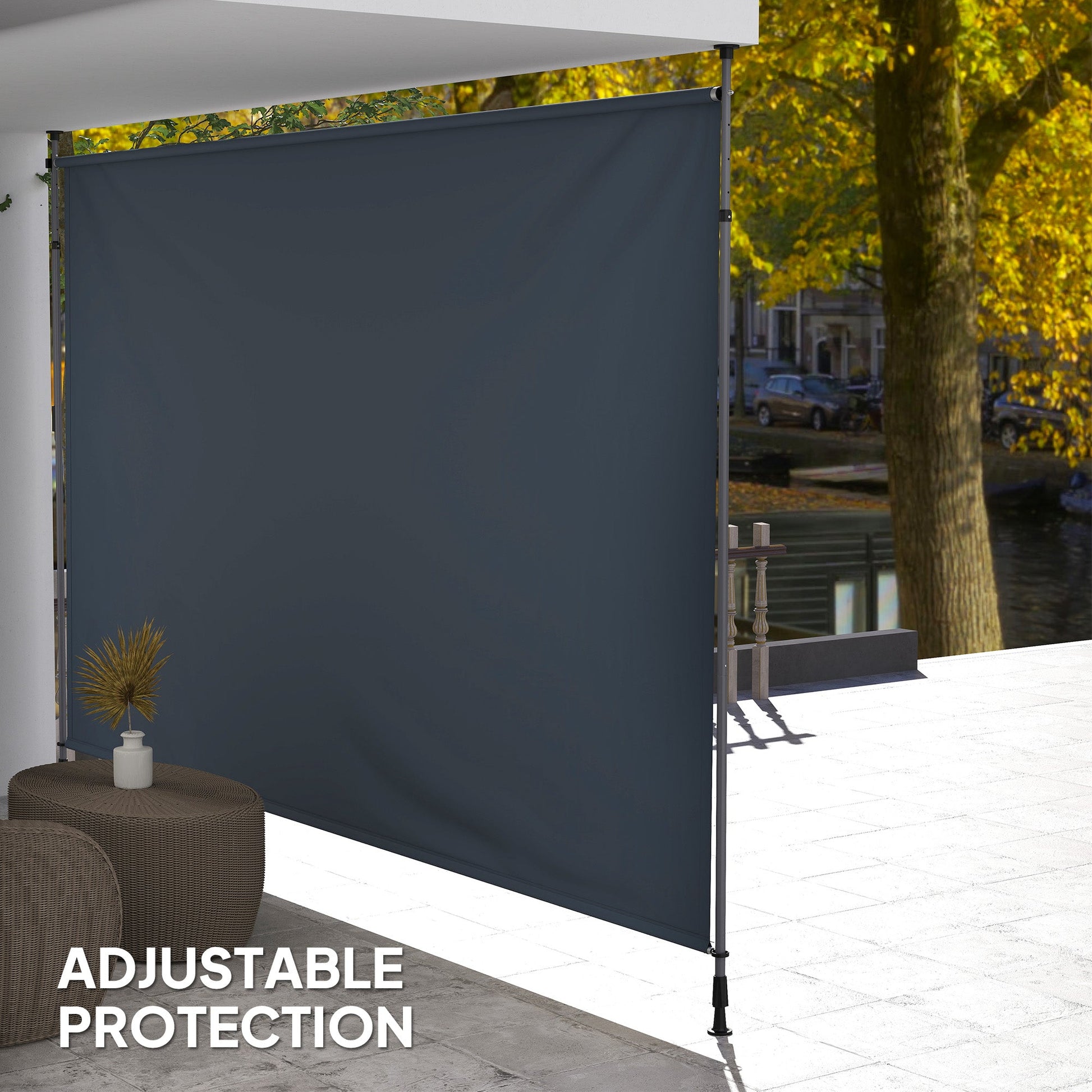 13' x 10' Retractable Patio Awning, Manual Outdoor Privacy Screen with UPF30+ & Water-Resistant Fabric for Patio, Balcony, Terrace, Pool, Dark Grey