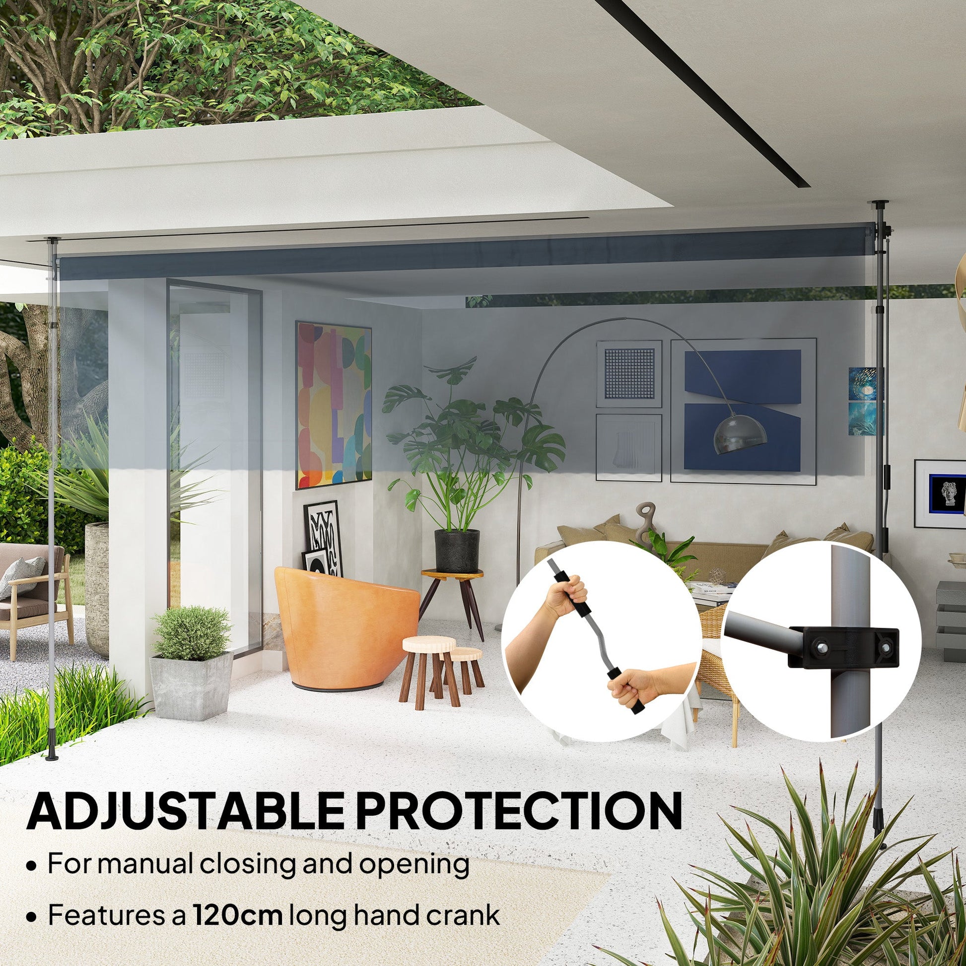 13' x 10' Retractable Patio Awning, Manual Outdoor Privacy Screen with UPF30+ & Water-Resistant Fabric for Patio, Balcony, Terrace, Pool, Dark Grey