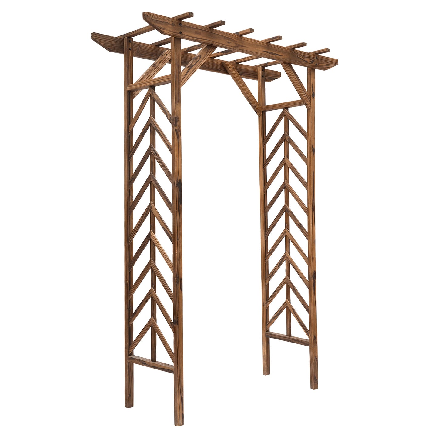 79" Wooden Garden Trellis, Countryside Arched Arbour with Pergola Style Roof for Climbing Vines for Ceremony Party Weddings