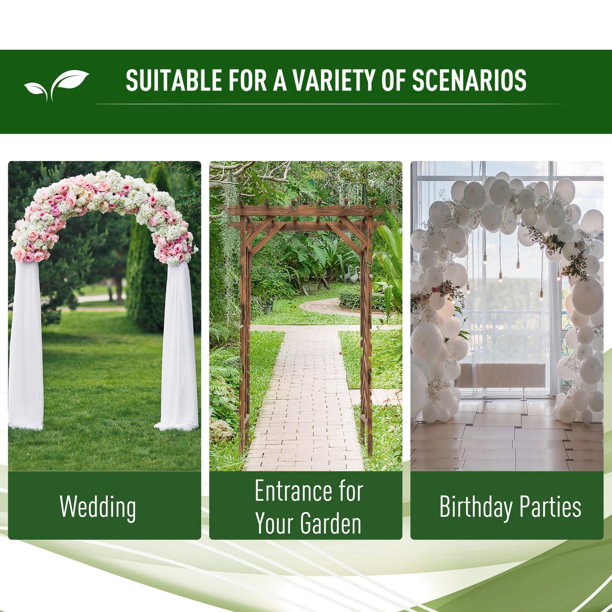 79" Wooden Garden Trellis, Countryside Arched Arbour with Pergola Style Roof for Climbing Vines for Ceremony Party Weddings