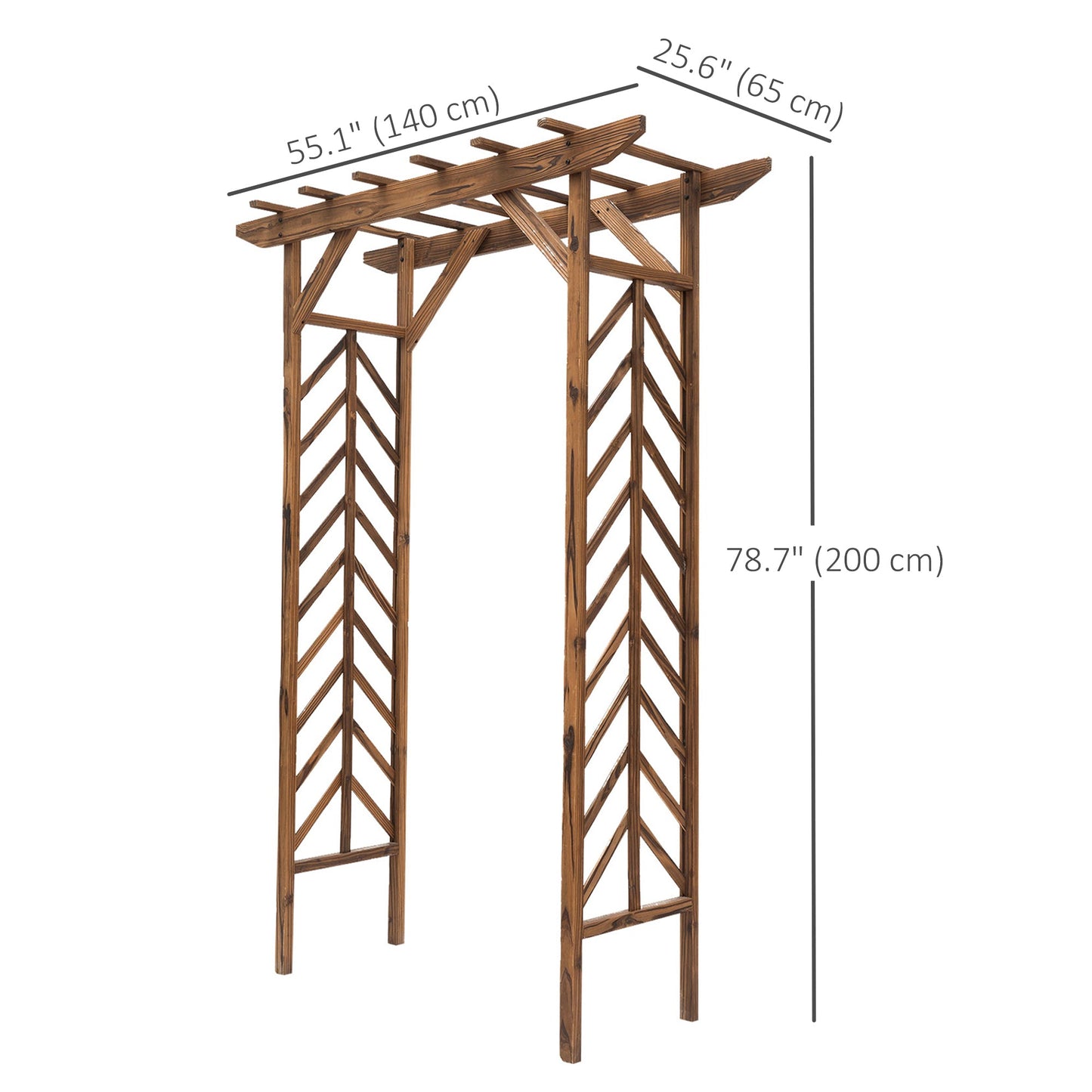 79" Wooden Garden Trellis, Countryside Arched Arbour with Pergola Style Roof for Climbing Vines for Ceremony Party Weddings