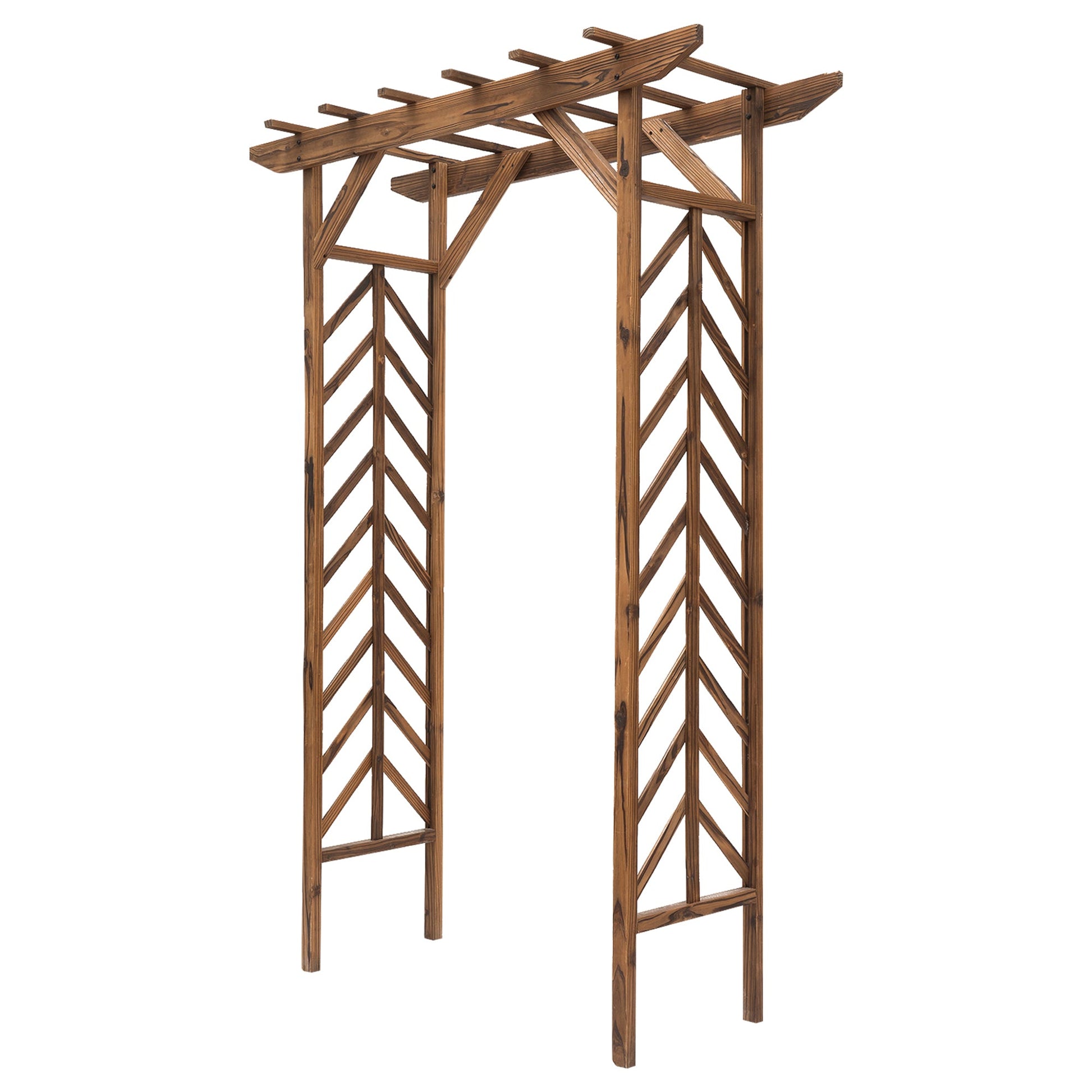 79" Wooden Garden Trellis, Countryside Arched Arbour with Pergola Style Roof for Climbing Vines for Ceremony Party Weddings