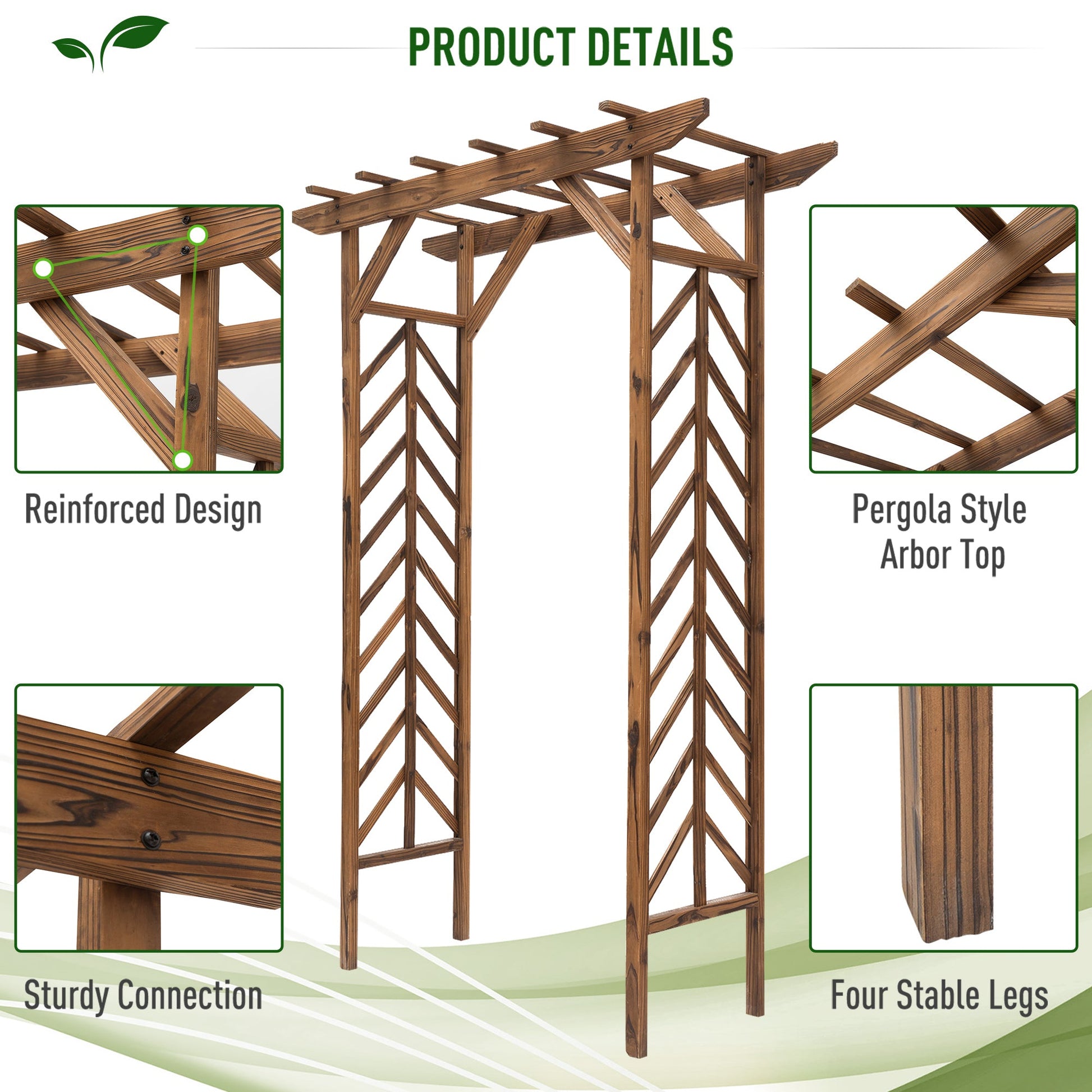 79" Wooden Garden Trellis, Countryside Arched Arbour with Pergola Style Roof for Climbing Vines for Ceremony Party Weddings