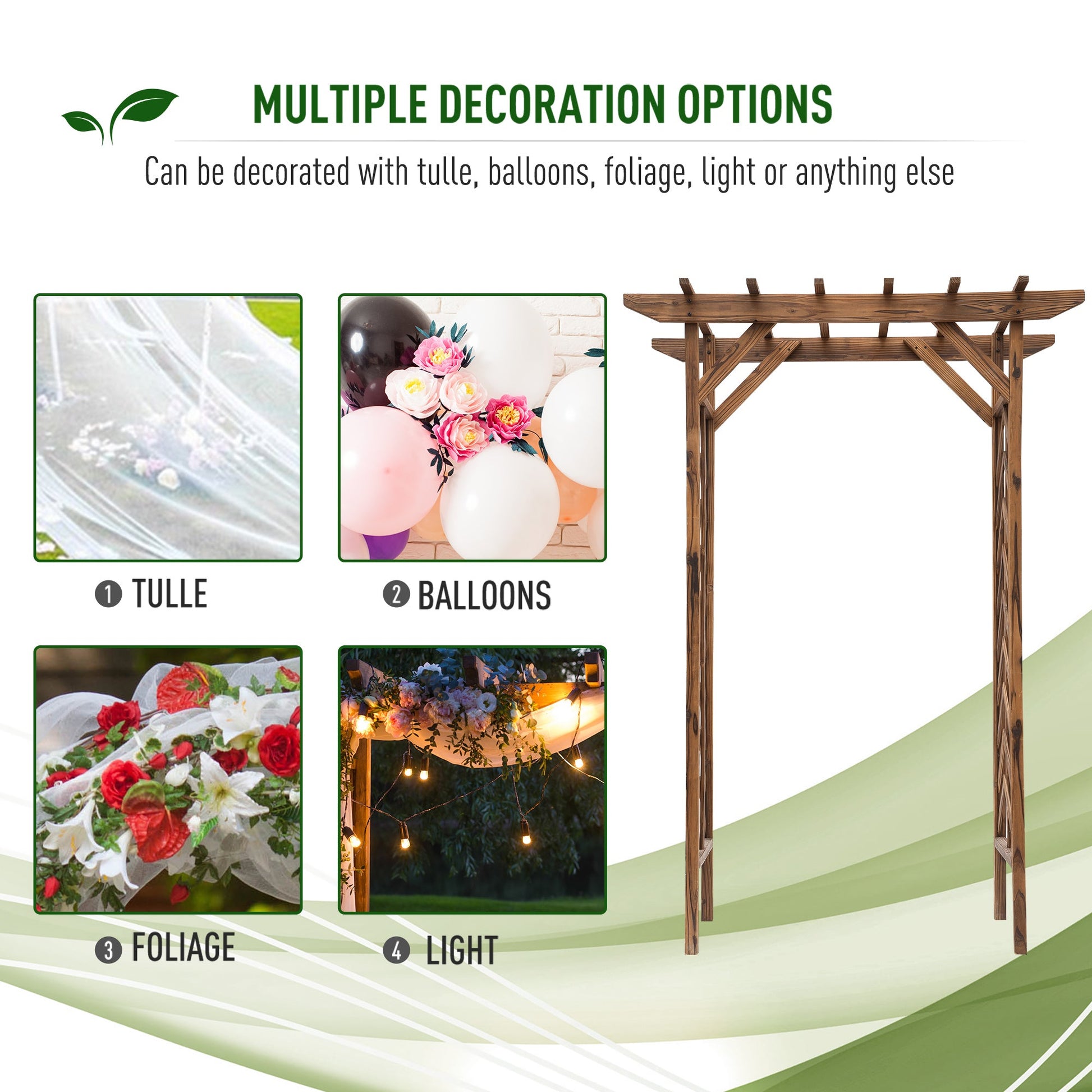 79" Wooden Garden Trellis, Countryside Arched Arbour with Pergola Style Roof for Climbing Vines for Ceremony Party Weddings