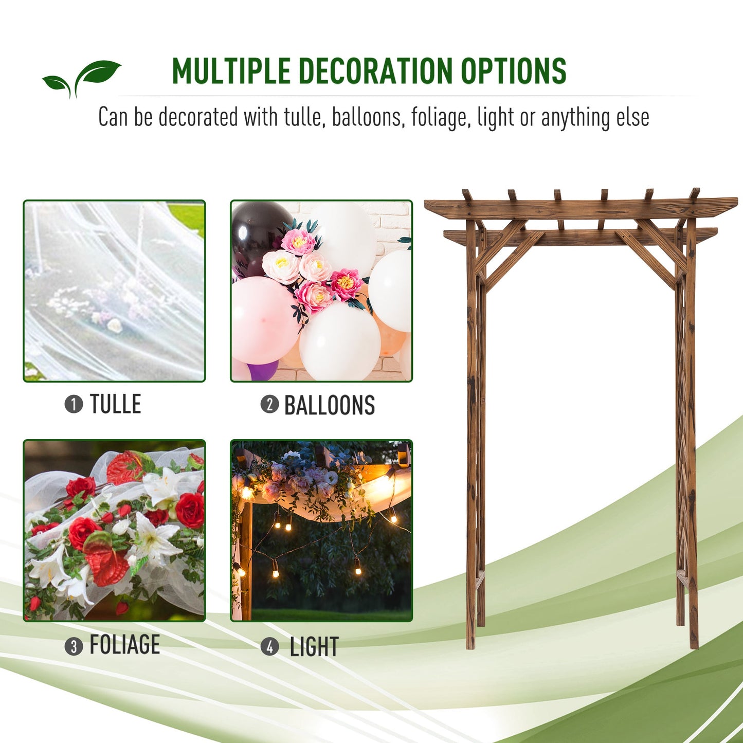 79" Wooden Garden Trellis, Countryside Arched Arbour with Pergola Style Roof for Climbing Vines for Ceremony Party Weddings