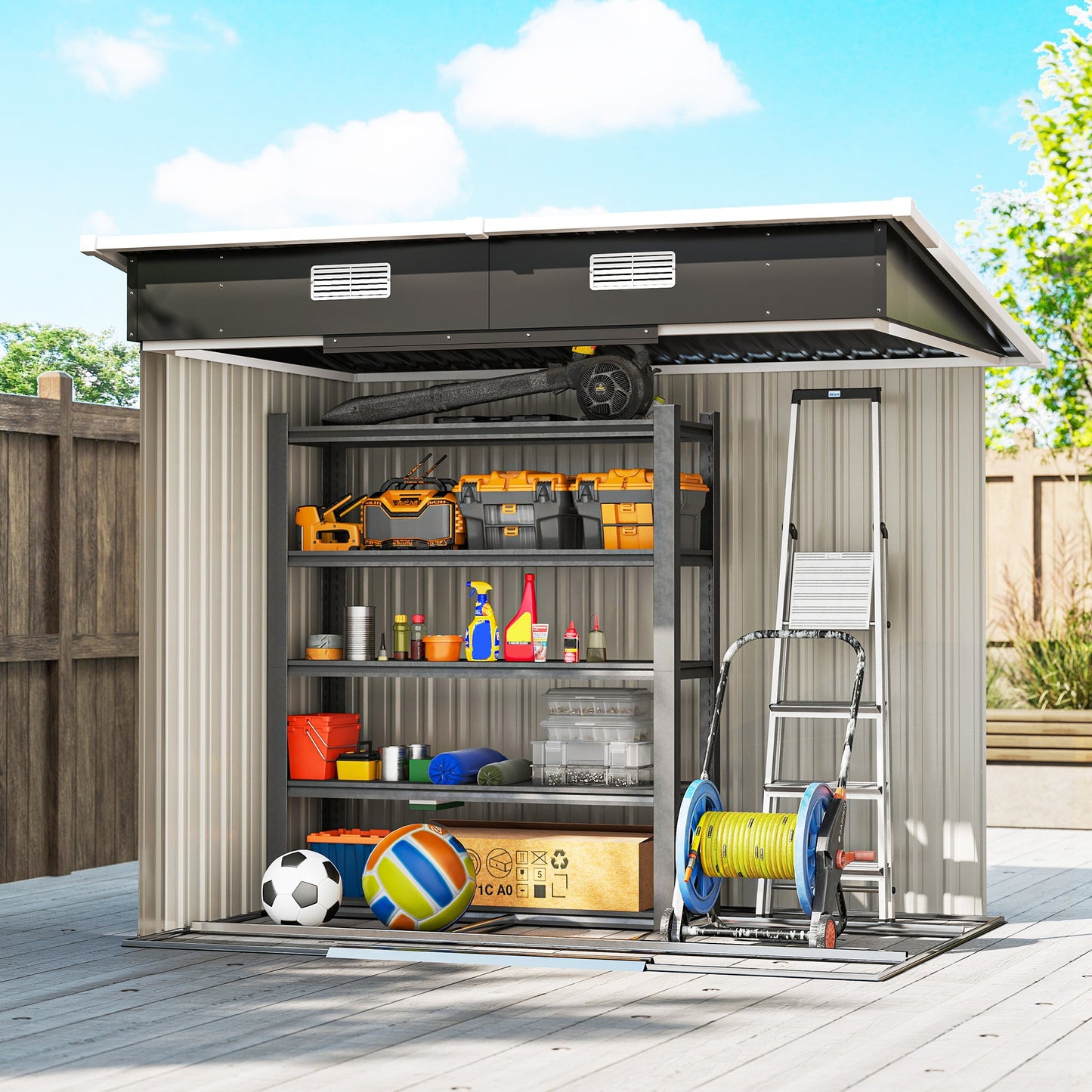7'x 4' Outdoor Storage Shed, Metal Garden Shed with Lockable Double Doors, Foundation Kit and Vents for Patio, Backyard, Tool Storage, Black