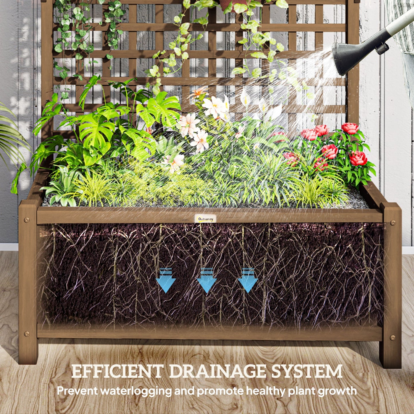 Raised Garden Bed, Wood Planter with Trellis for Vine Climbing, Privacy Screen Planter Box to Grow Vegetables, Herbs, and Flowers for Backyard, Patio, Deck, Coffee