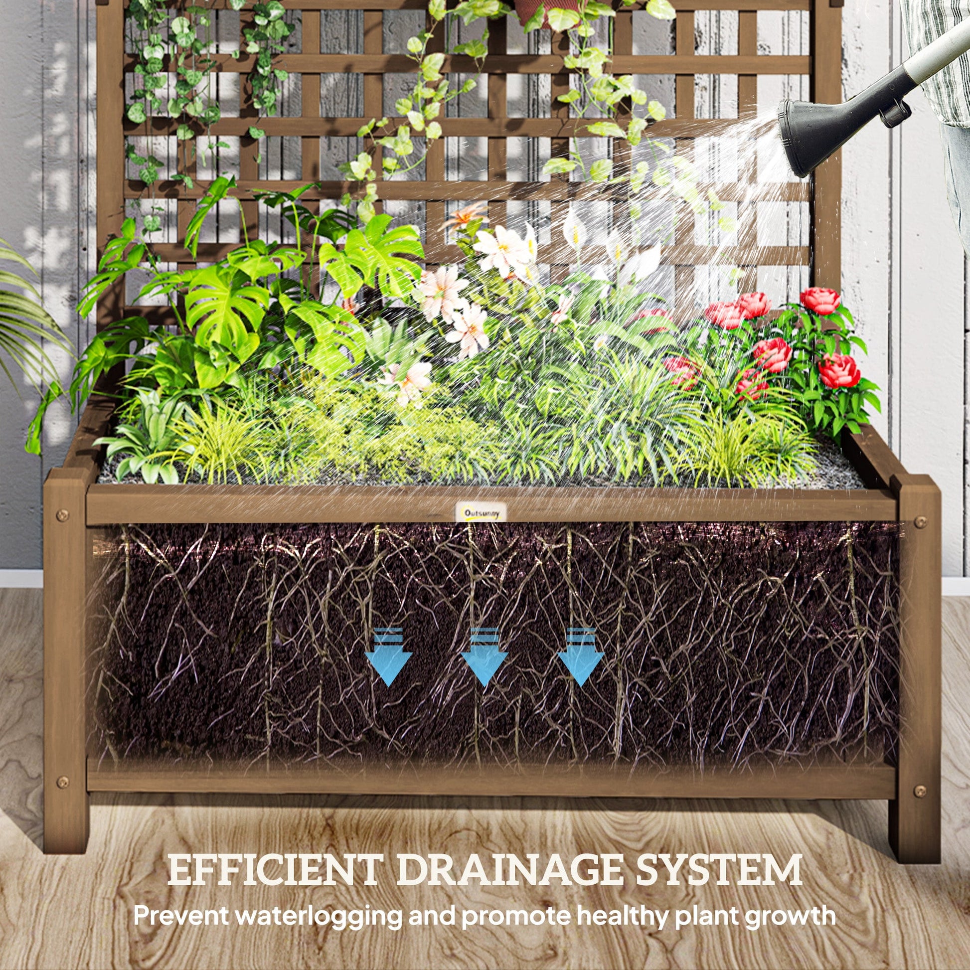 Raised Garden Bed, Wood Planter with Trellis for Vine Climbing, Privacy Screen Planter Box to Grow Vegetables, Herbs, and Flowers for Backyard, Patio, Deck, Coffee