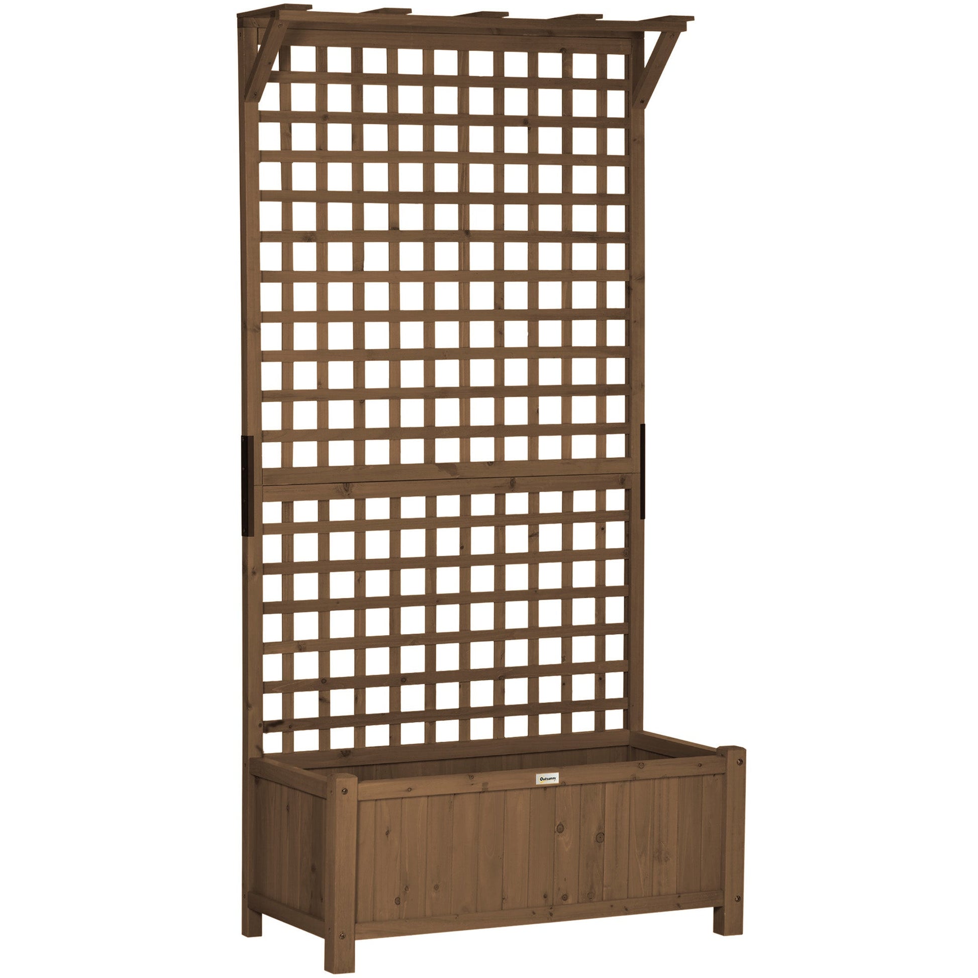 Raised Garden Bed, Wood Planter with Trellis for Vine Climbing, Privacy Screen Planter Box to Grow Vegetables, Herbs, and Flowers for Backyard, Patio, Deck, Coffee