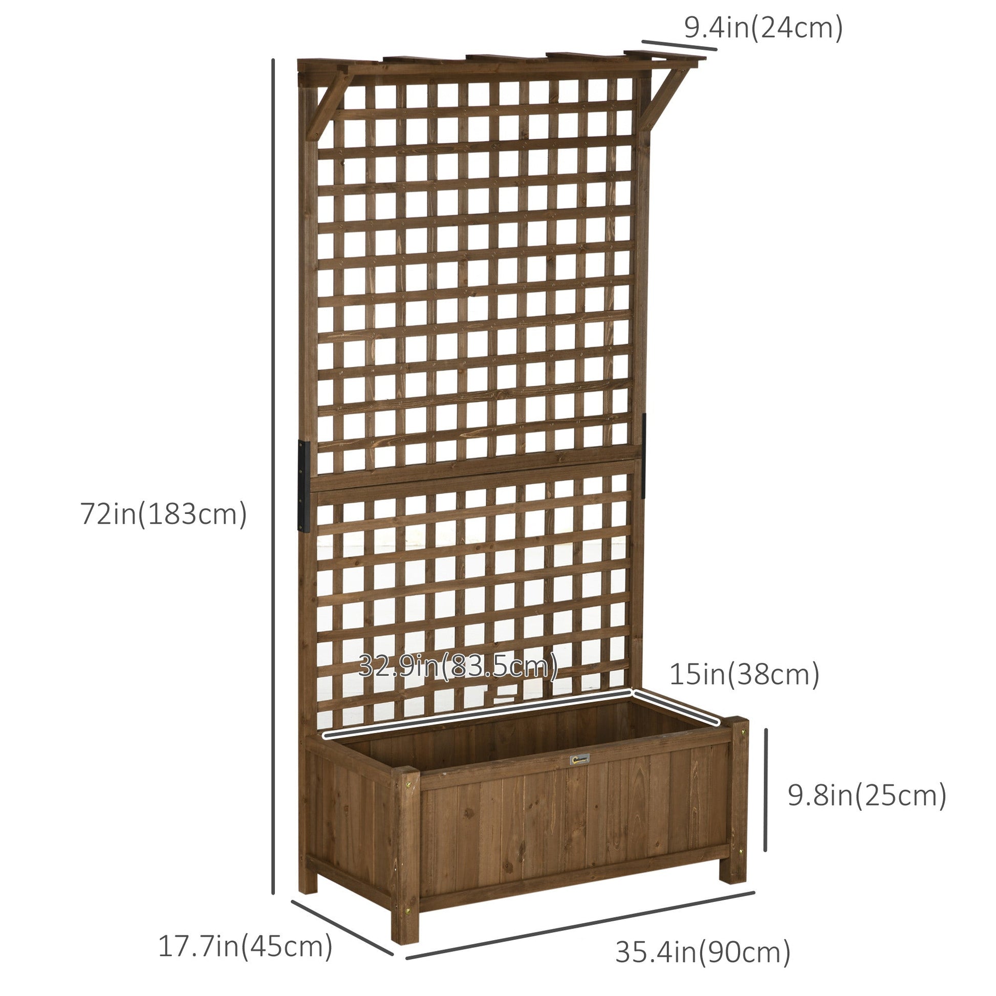 Raised Garden Bed, Wood Planter with Trellis for Vine Climbing, Privacy Screen Planter Box to Grow Vegetables, Herbs, and Flowers for Backyard, Patio, Deck, Coffee