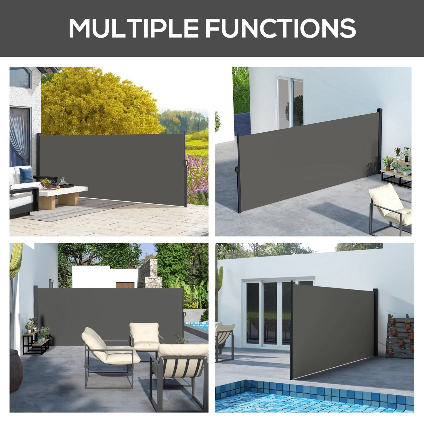 13' x 5' Retractable Side Awning, Garden Privacy Screen Divider, Full Cassette Windbreaker for Hot Tub, Balcony, Terrace, Pool, Dark Grey