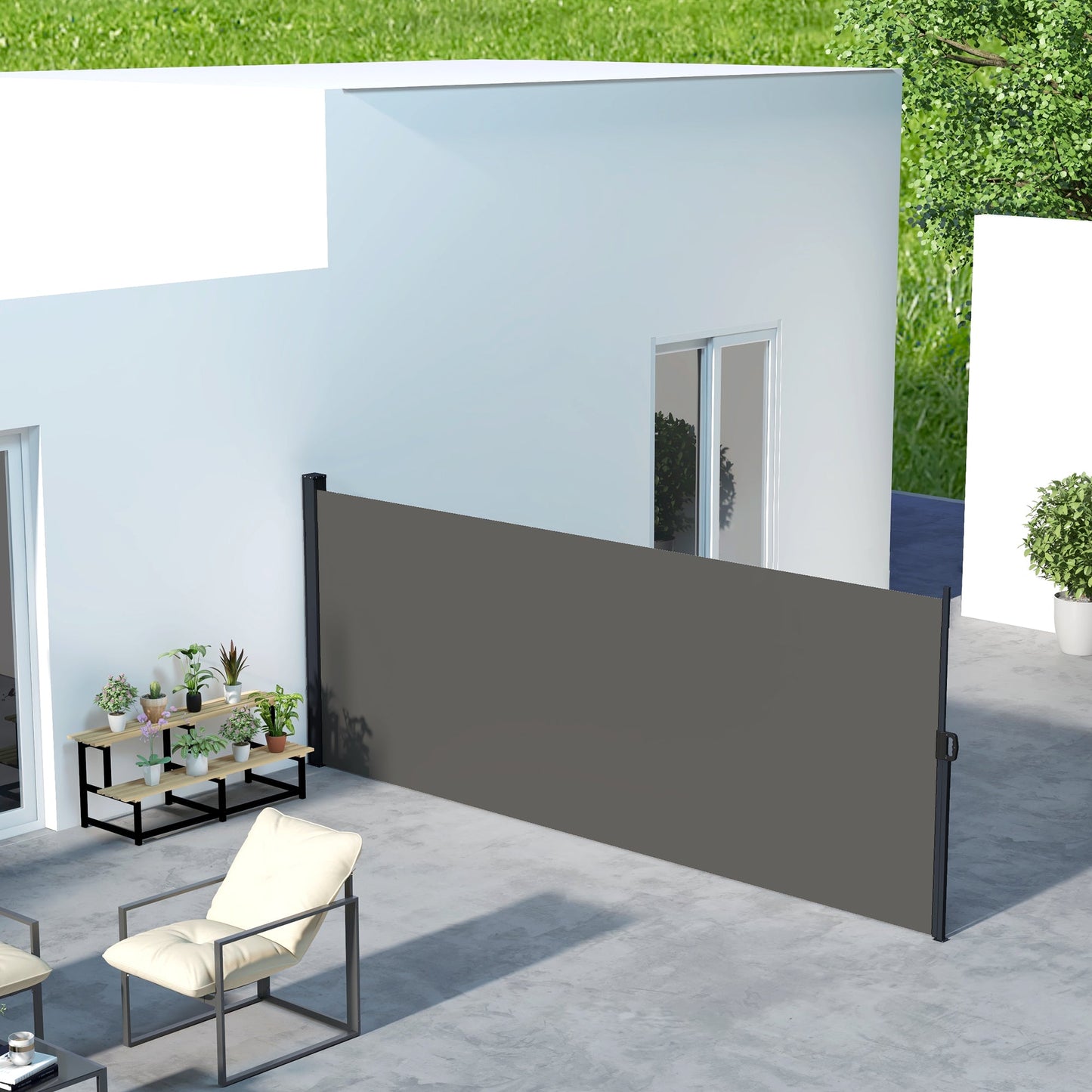 13' x 5' Retractable Side Awning, Garden Privacy Screen Divider, Full Cassette Windbreaker for Hot Tub, Balcony, Terrace, Pool, Dark Grey