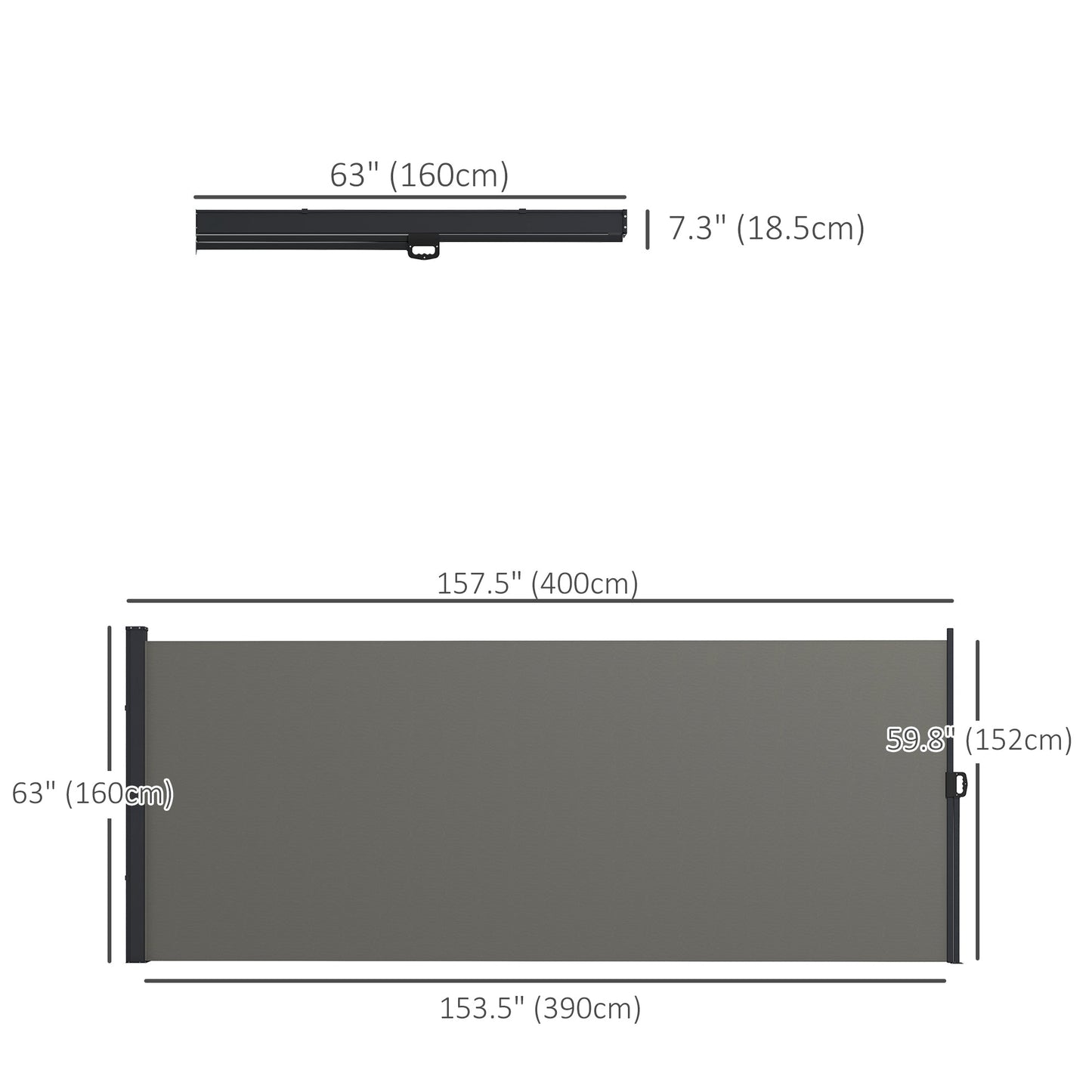 13' x 5' Retractable Side Awning, Garden Privacy Screen Divider, Full Cassette Windbreaker for Hot Tub, Balcony, Terrace, Pool, Dark Grey