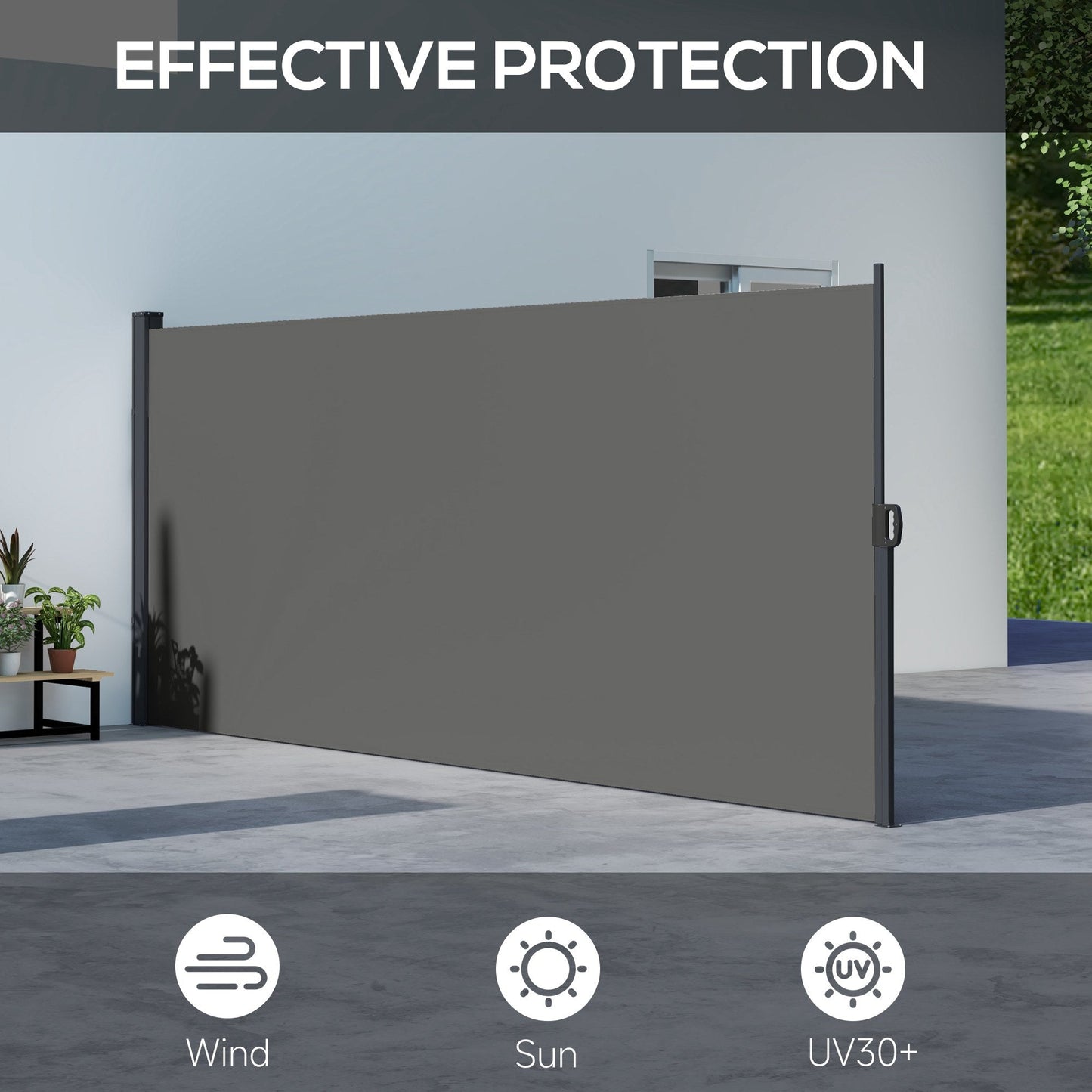 13' x 5' Retractable Side Awning, Garden Privacy Screen Divider, Full Cassette Windbreaker for Hot Tub, Balcony, Terrace, Pool, Dark Grey