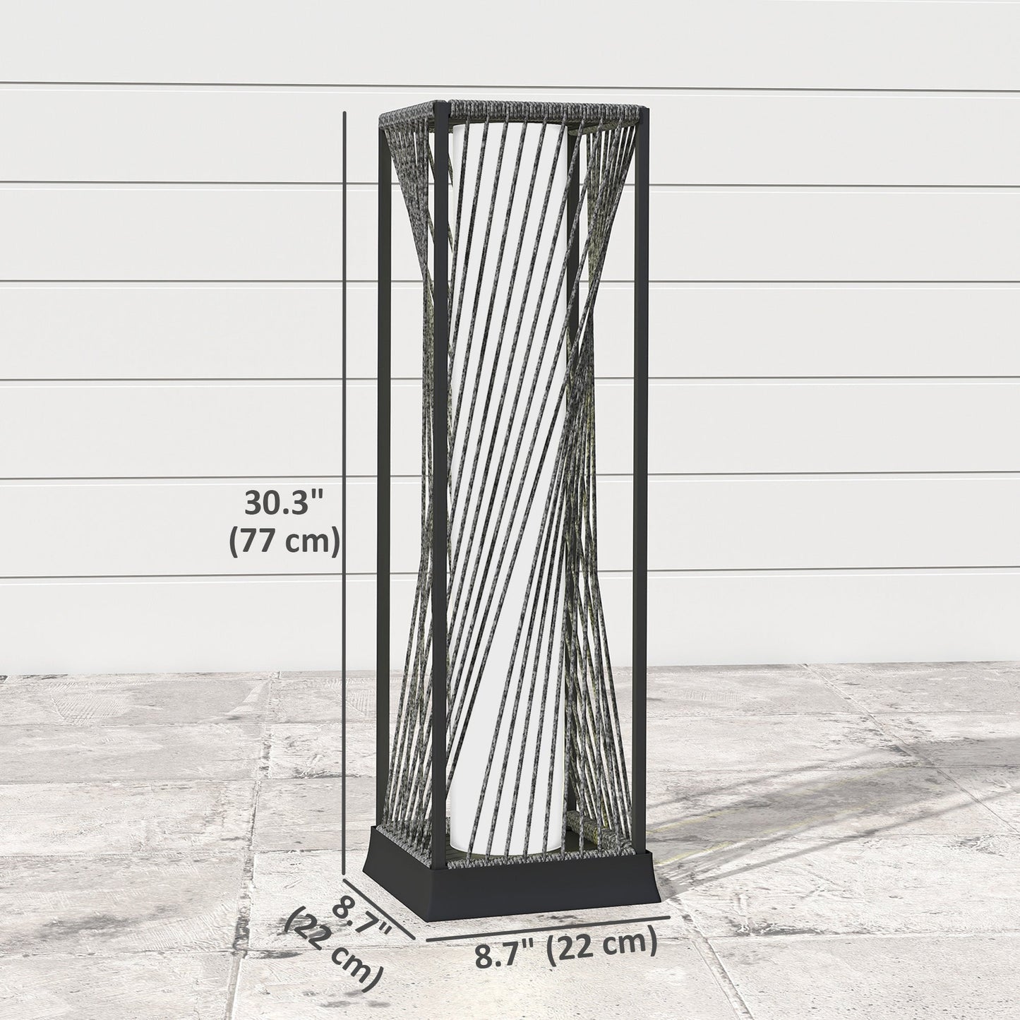Rattan Solar Floor Lamp, Solar Powered Outdoor Lamp with Auto On/Off LED Lights, IP44 Waterproof, Decorative Outdoor Lantern for Patio, Porch, Pathway, Grey