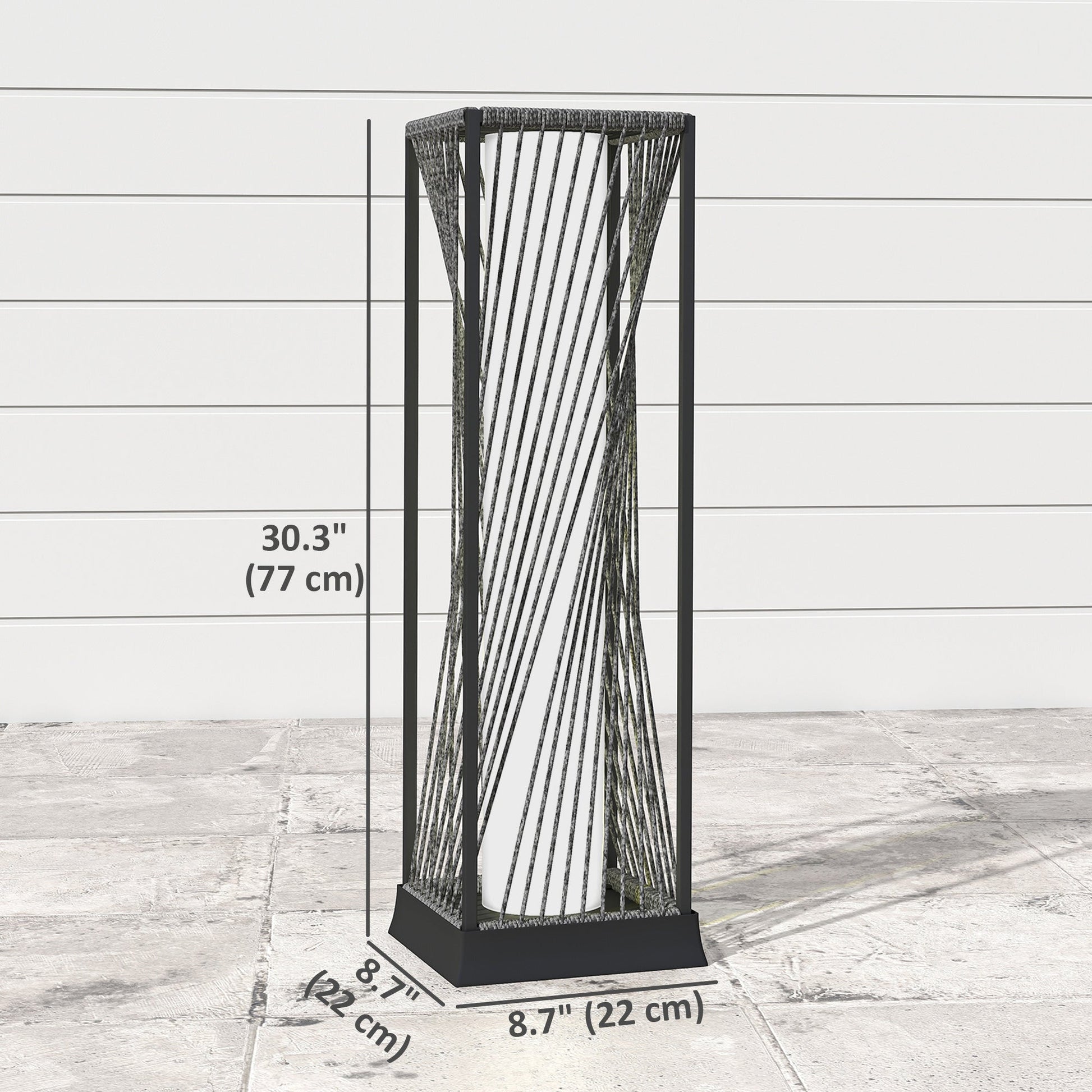 Rattan Solar Floor Lamp, Solar Powered Outdoor Lamp with Auto On/Off LED Lights, IP44 Waterproof, Decorative Outdoor Lantern for Patio, Porch, Pathway, Grey