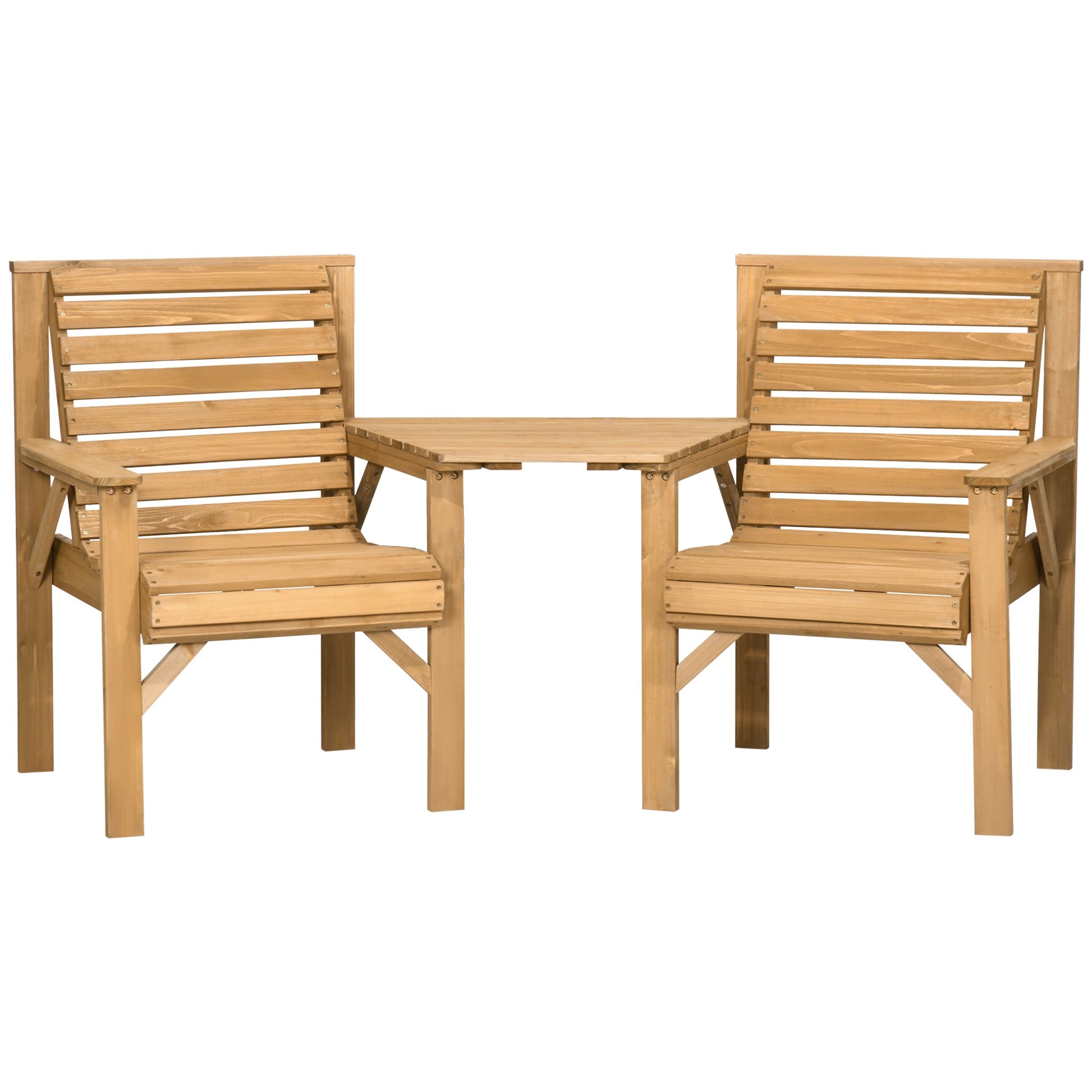 3Pcs Outdoor Bench Set, 2 Garden Benches Coffee Table and Umbrella Hole, Patio Table and Chair Set for Garden, Backyard, Balcony, Light Brown