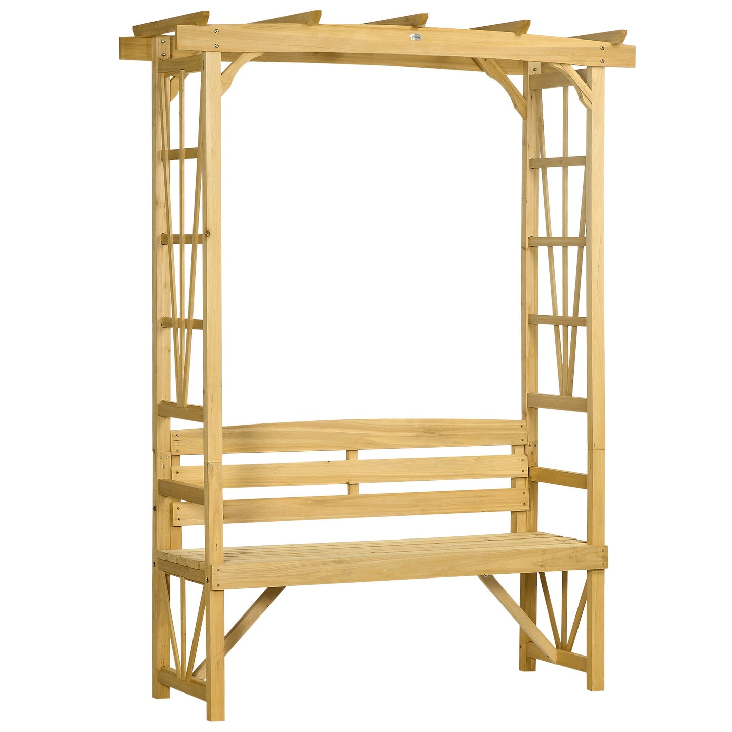 Patio Arch Pergola with Natural Wooden Bench, Ergonomic Outdoor Bench for Vines/Climbing Plants, for Backyard & Outdoor Space, Light Brown