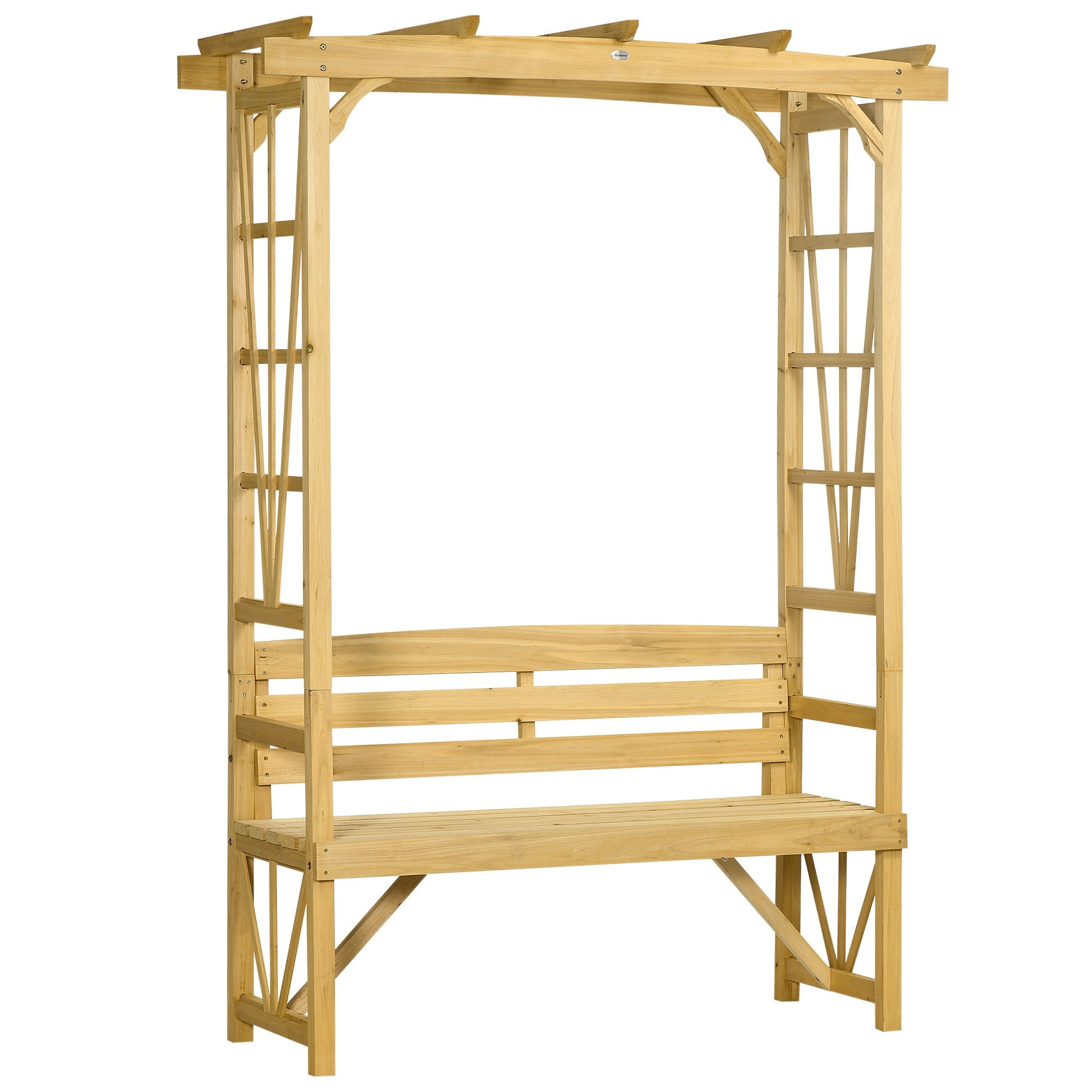 Patio Arch Pergola with Natural Wooden Bench, Ergonomic Outdoor Bench for Vines/Climbing Plants, for Backyard & Outdoor Space, Light Brown