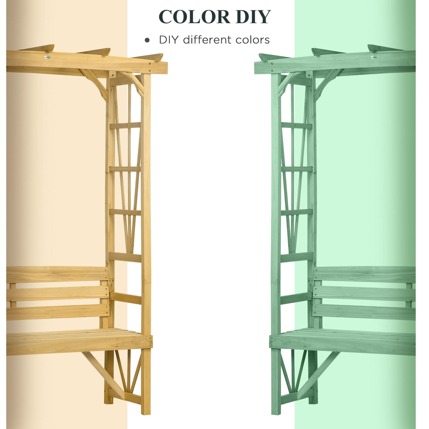 Patio Arch Pergola with Natural Wooden Bench, Ergonomic Outdoor Bench for Vines/Climbing Plants, for Backyard & Outdoor Space, Light Brown